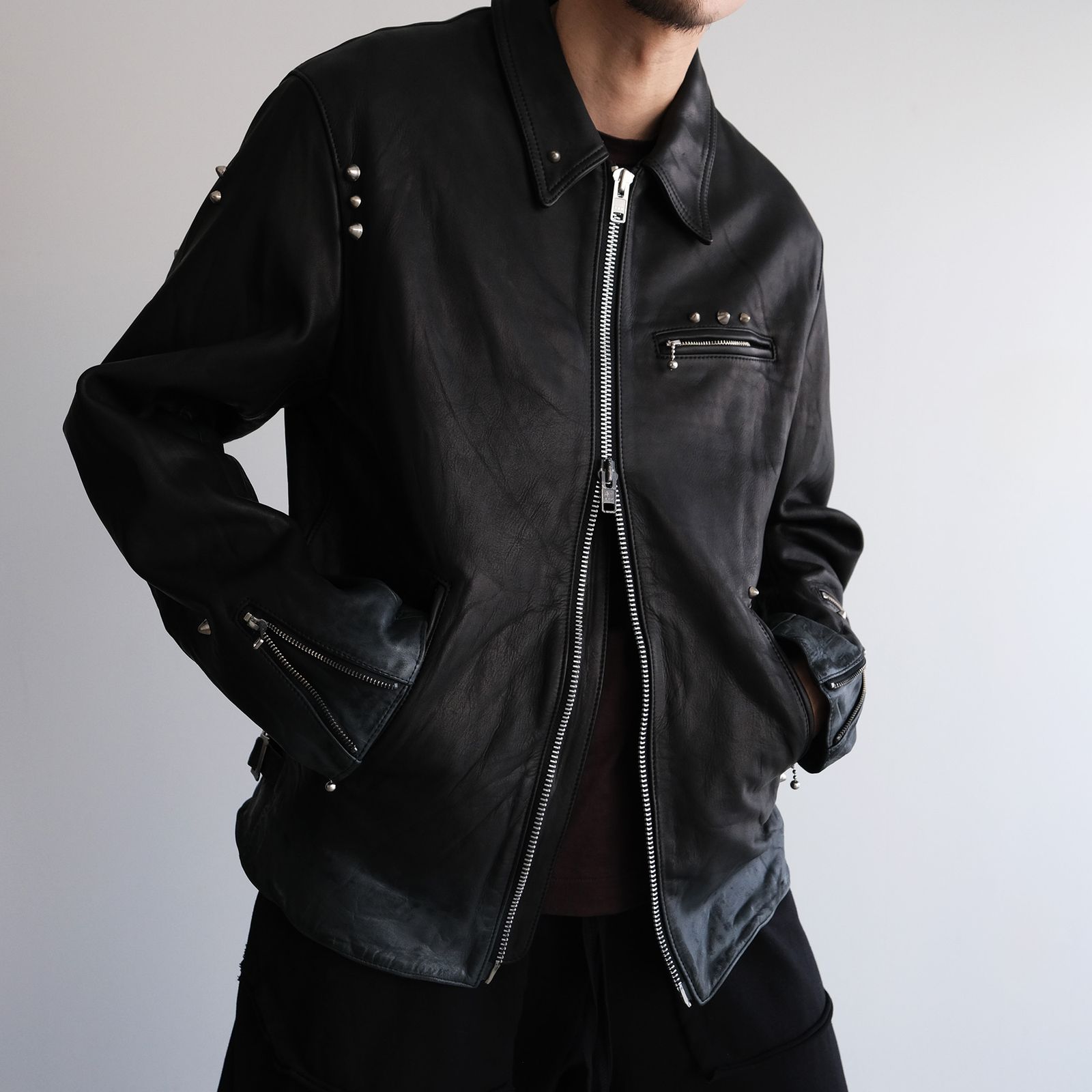 Hand Dyed Studded Riders Jacket -ライダースジャケット-（Black / ブラック）