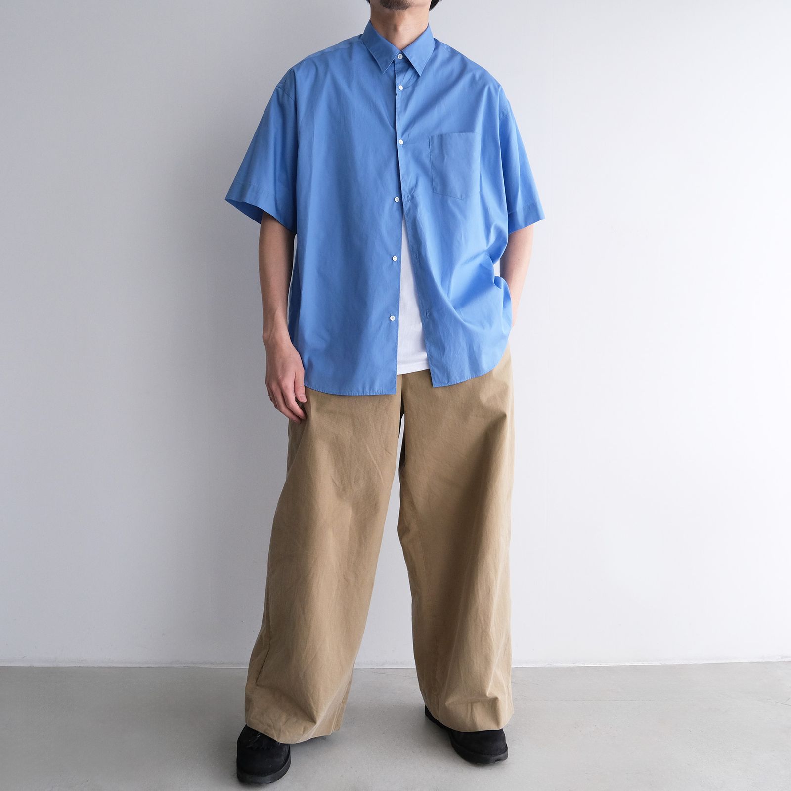 Broad S/S Oversized Regular Collar Shirt -シャツ-（Blue / ブルー）GM261-50003B