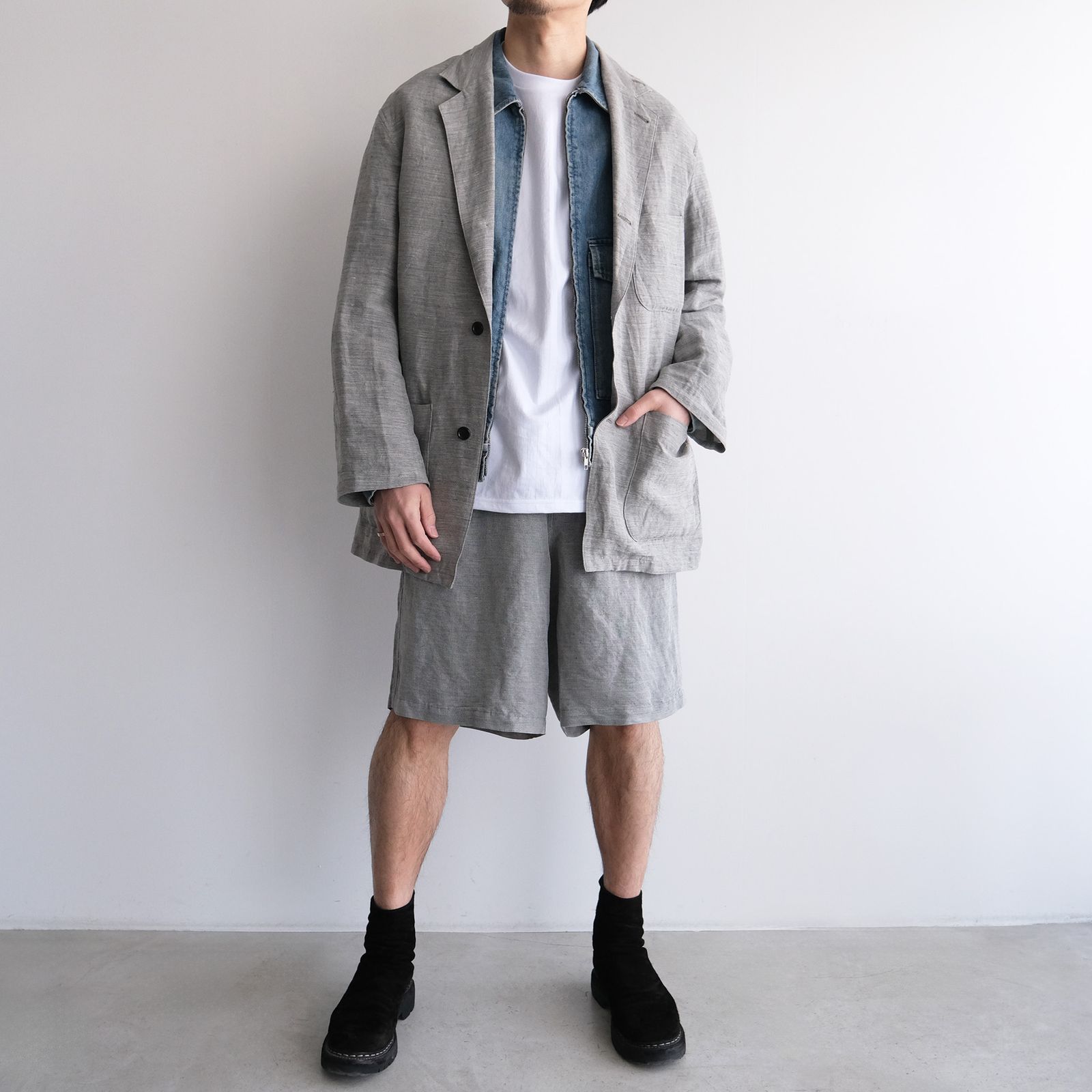 Linen Cupro Hopsack Military Shorts -ショーツ-（Gray / グレー）GM261-40378