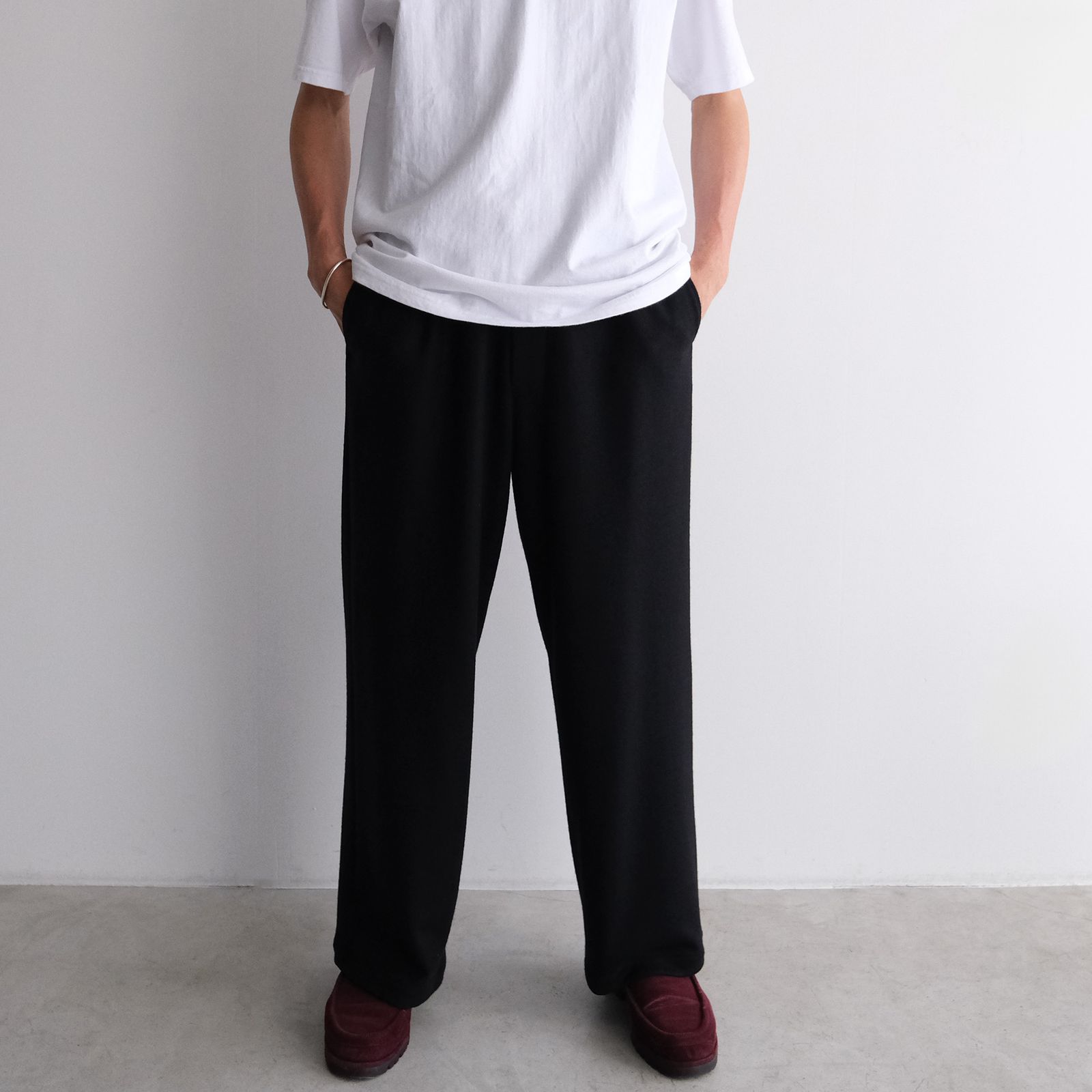 Wool Smooth Flannel Easy Wide Pants -ワイドパンツ-（Black / ブラック）GU253-40223B