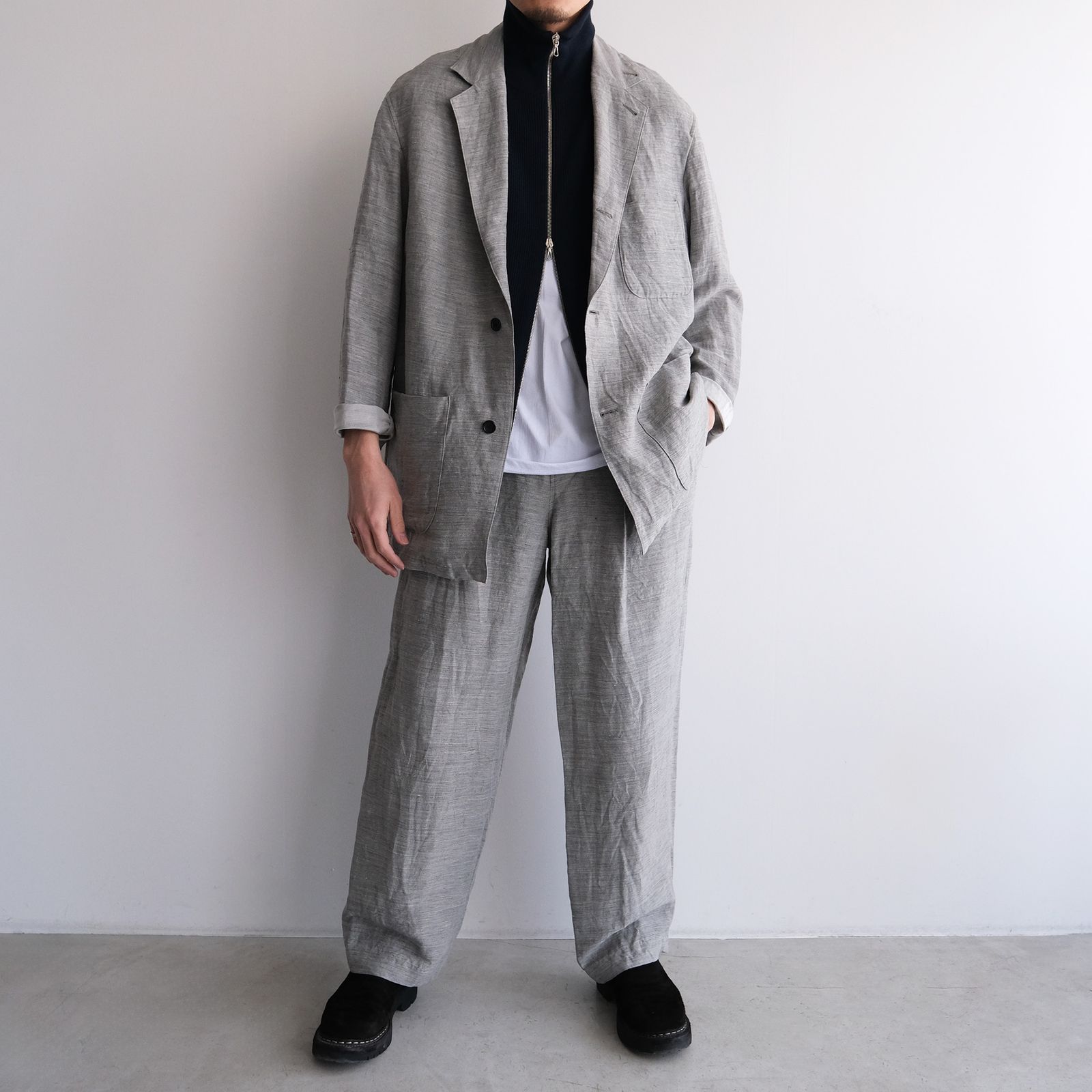 Linen Cupro Back Satin Belted Pants -パンツ-（Gray / グレー）GM261-40371