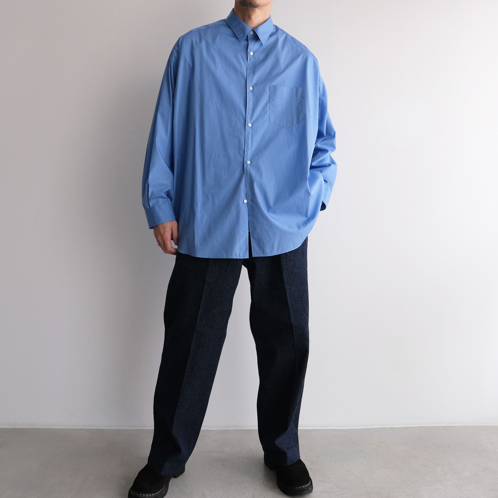 Broad L/S Oversized Regular Collar Shirt -シャツ-（Blue / ブルー）GM261-50001B
