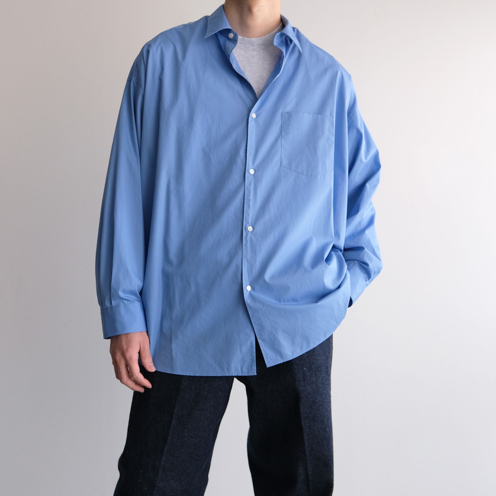 Broad L/S Oversized Regular Collar Shirt -シャツ-（Blue / ブルー）GM261-50001B