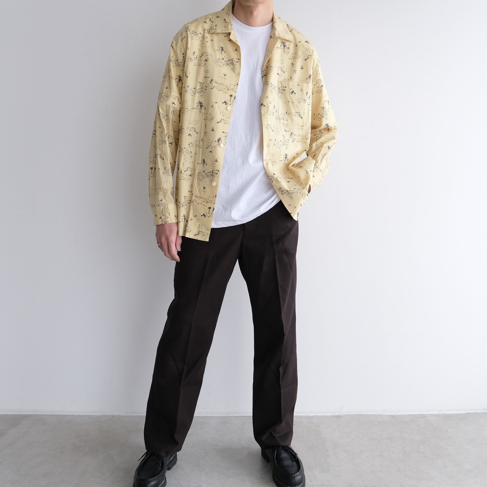 Cotton Rayon - Open Collar L/S Shirts -シャツ-（Yellow / イエロー）
