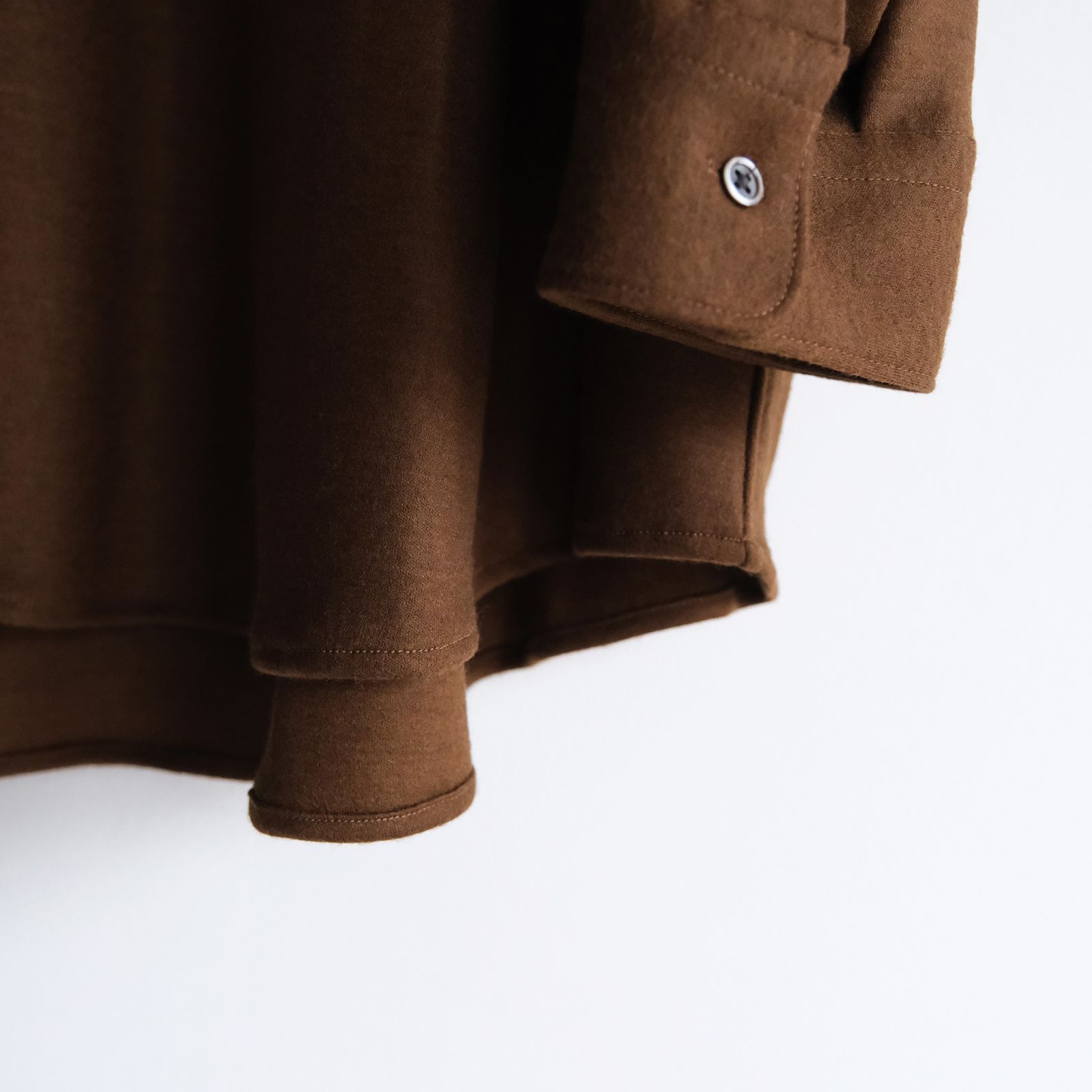 Wool Smooth Flannel Oversized Band Collar Shirt -シャツ-（Brown / ブラウン）