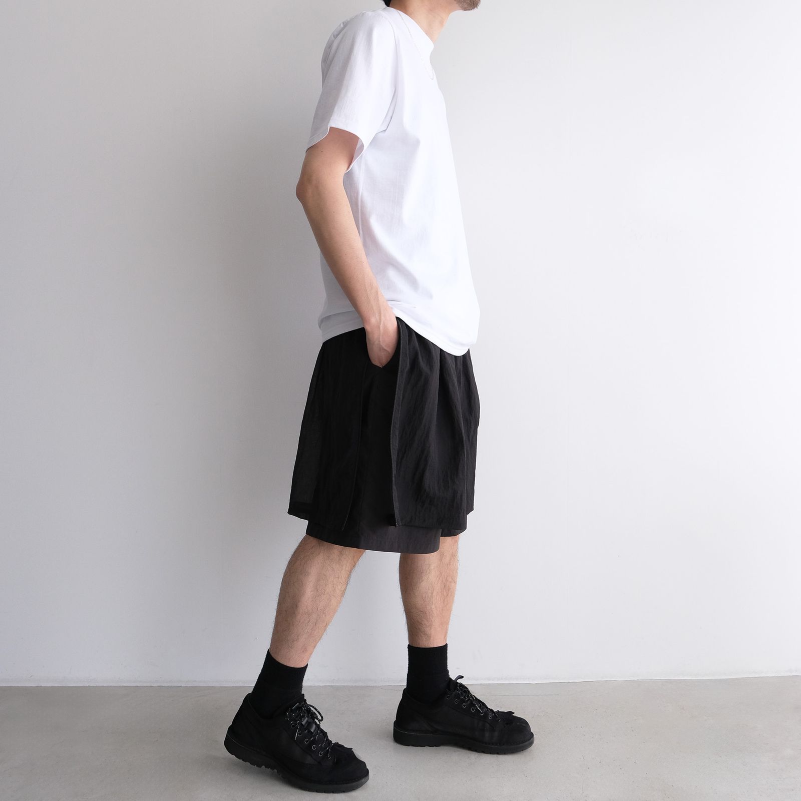 Mesh Layered Wide Short Pants -ショーツ-（Black / ブラック）