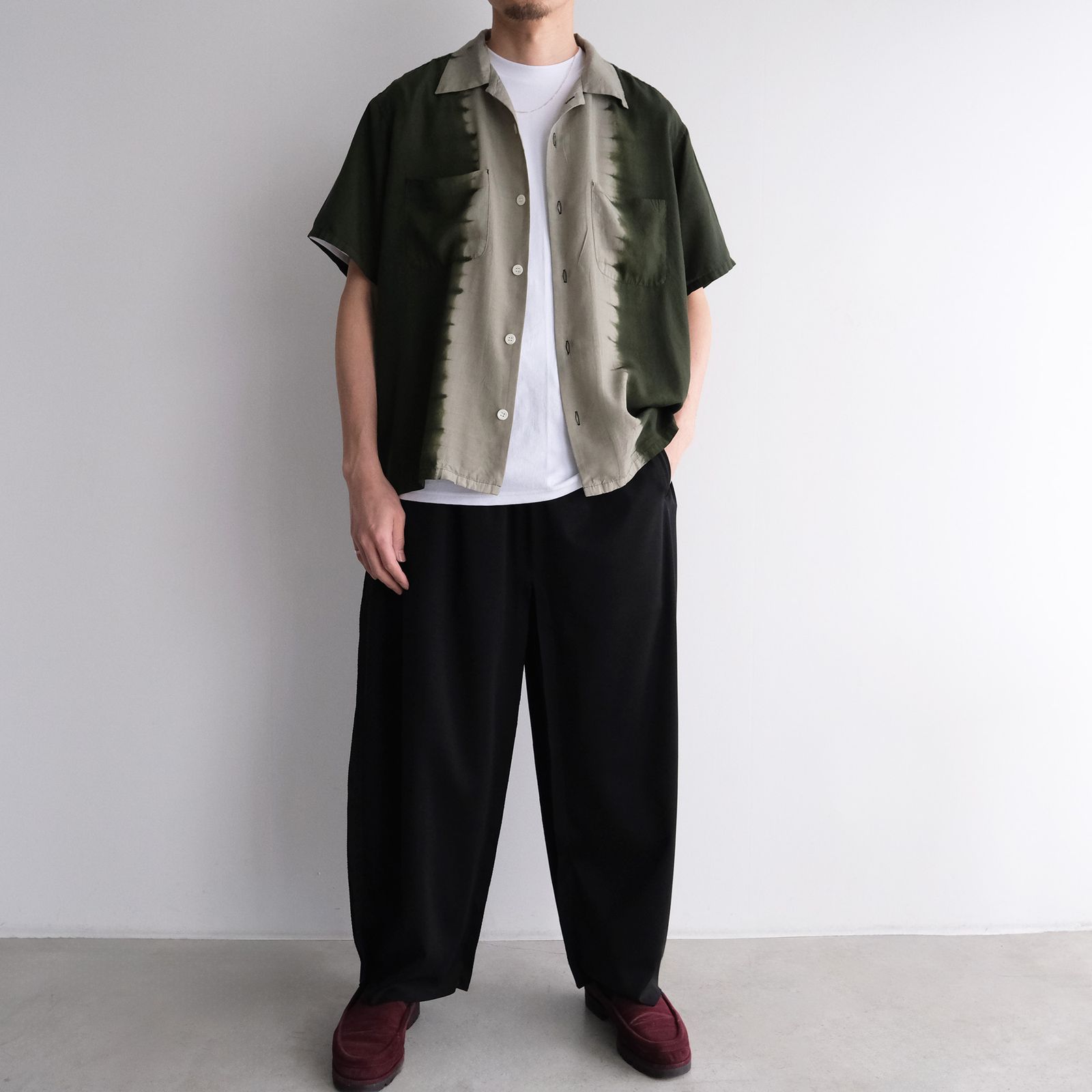 Hand Dye Open Collar SS Shirt -シャツ-（Forest Green / フォレスト グリーン）