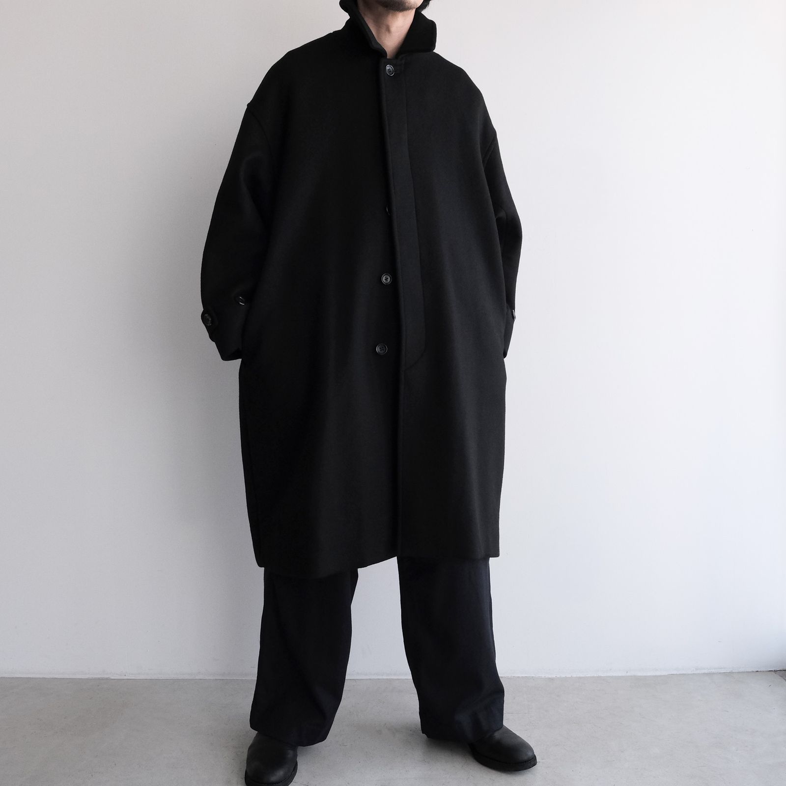 Light Melton Oversized Coat -コート-（Black / ブラック）GU263-10420B