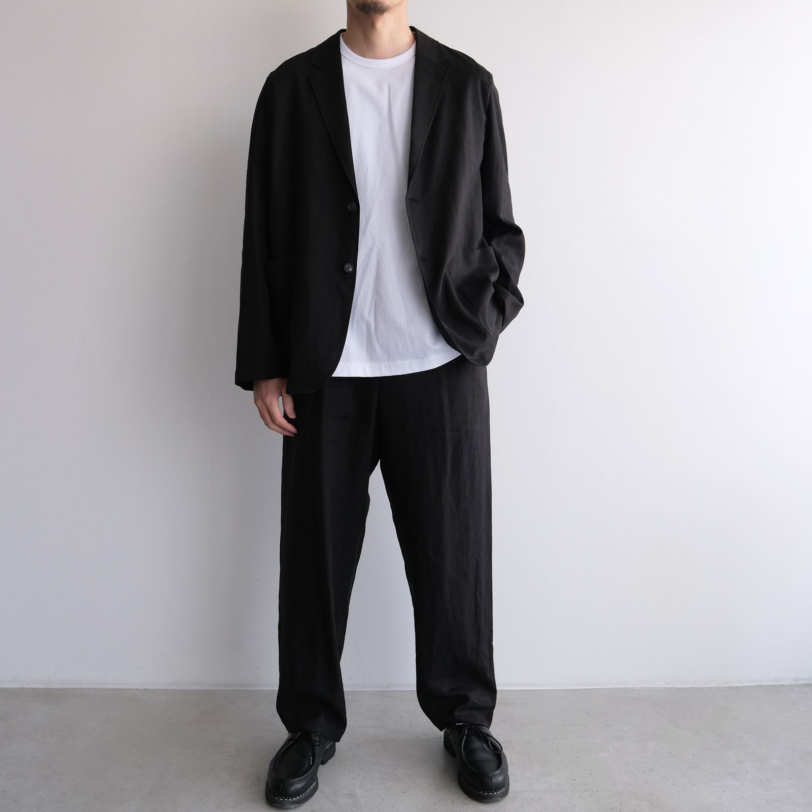 Silk Linen Mixing Loose Fit Pants -スラックス-（Black / ブラック）