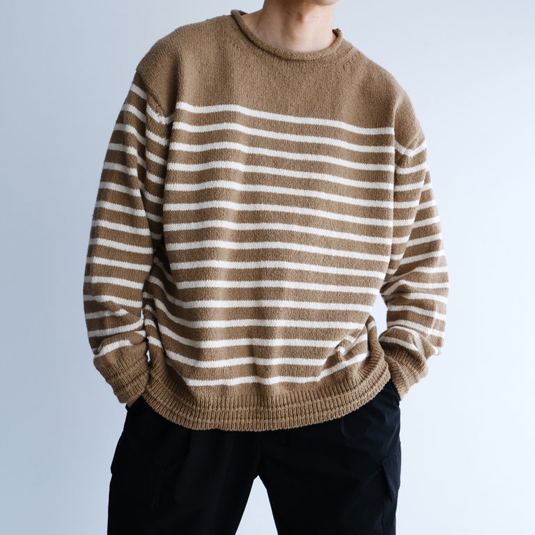 SY32 Mサイズ ベージュ PANEL 力強 BORDER SWEATER