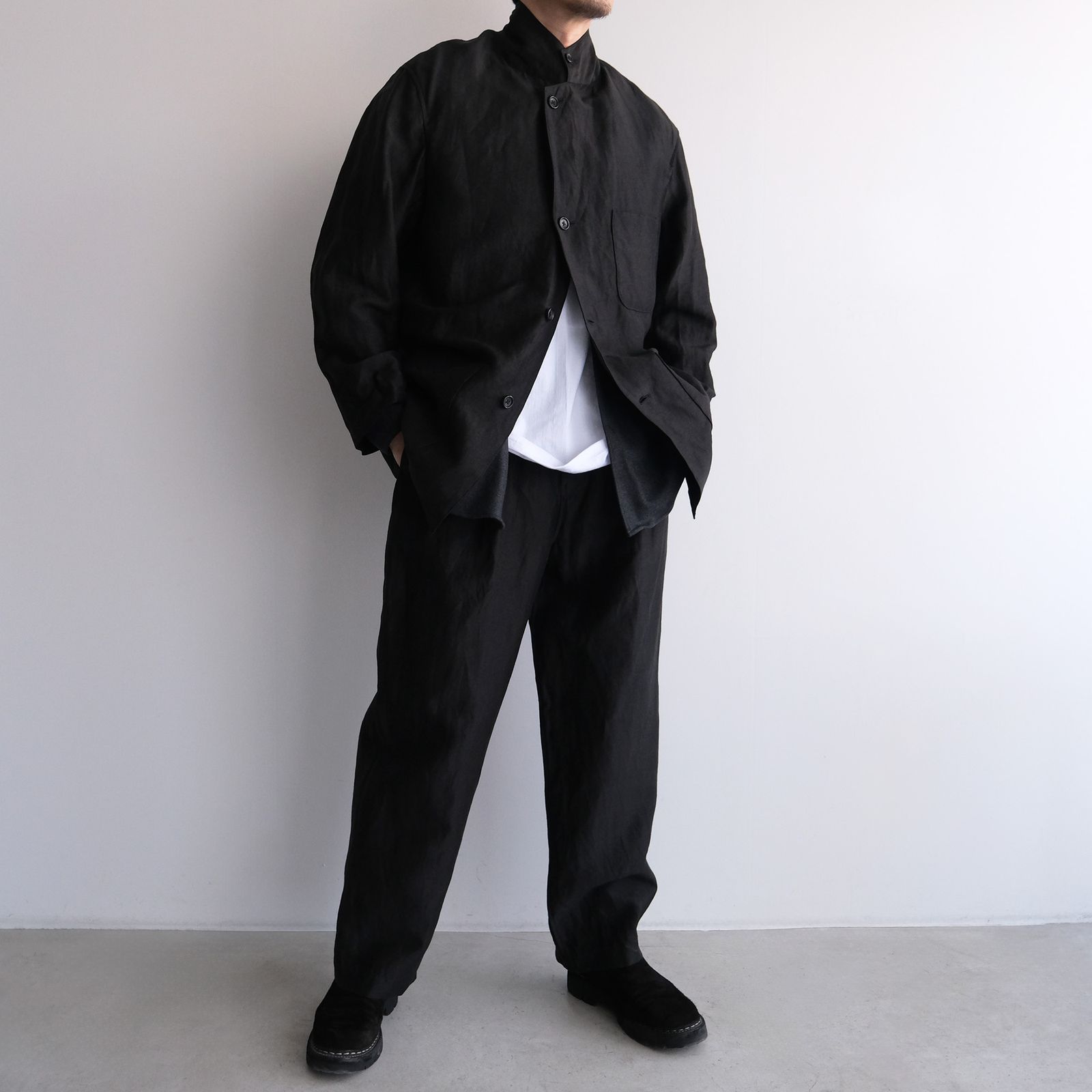 Linen Cupro Back Satin Work Jacket -ジャケット-（Black / ブラック）GM261-20370