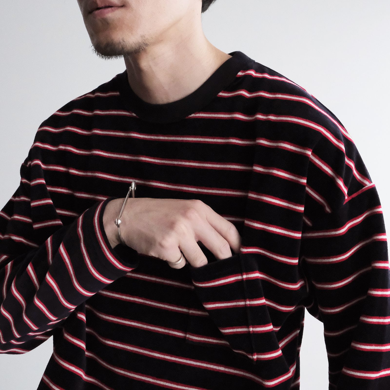 Velvet Border Long Sleeve Tee -Tシャツ-（Navy×Red / ネイビー×レッド）