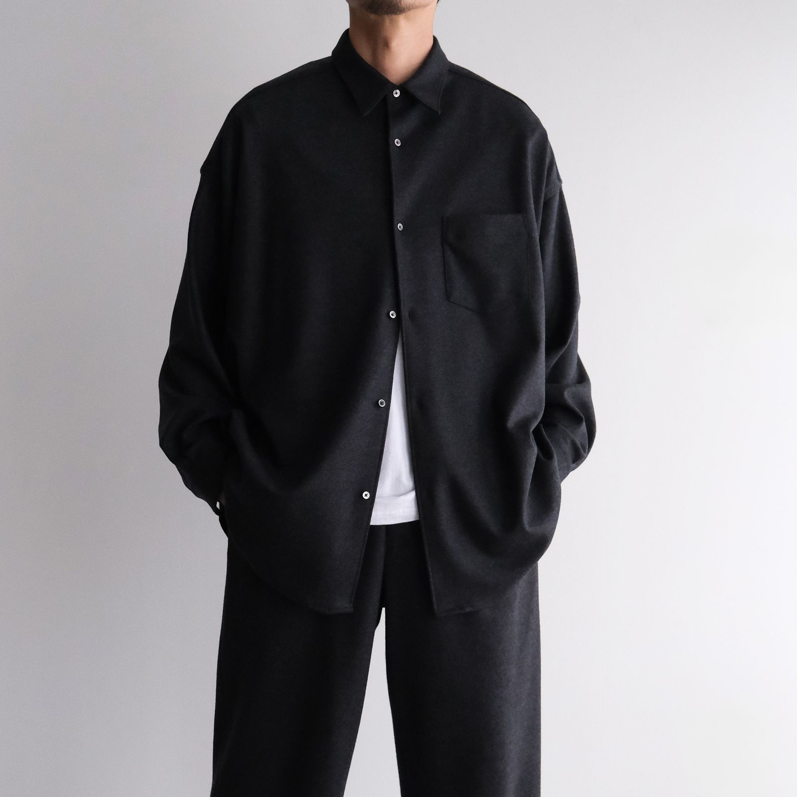 Wool Smooth Flannel Oversized Regular Collar Shirt -オーバーサイズシャツ-（Gray / グレー）GU253-50221B
