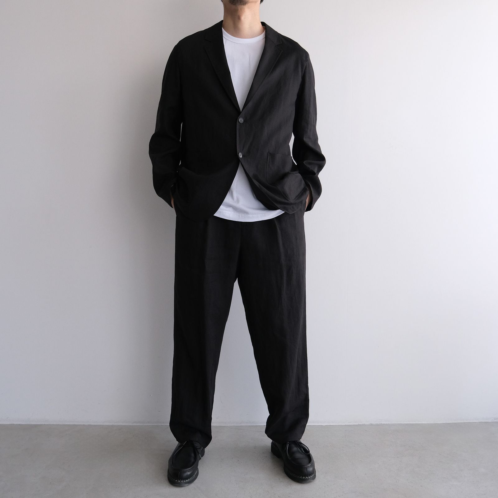 Silk Linen Mixing Loose Fit Pants -スラックス-（Black / ブラック）