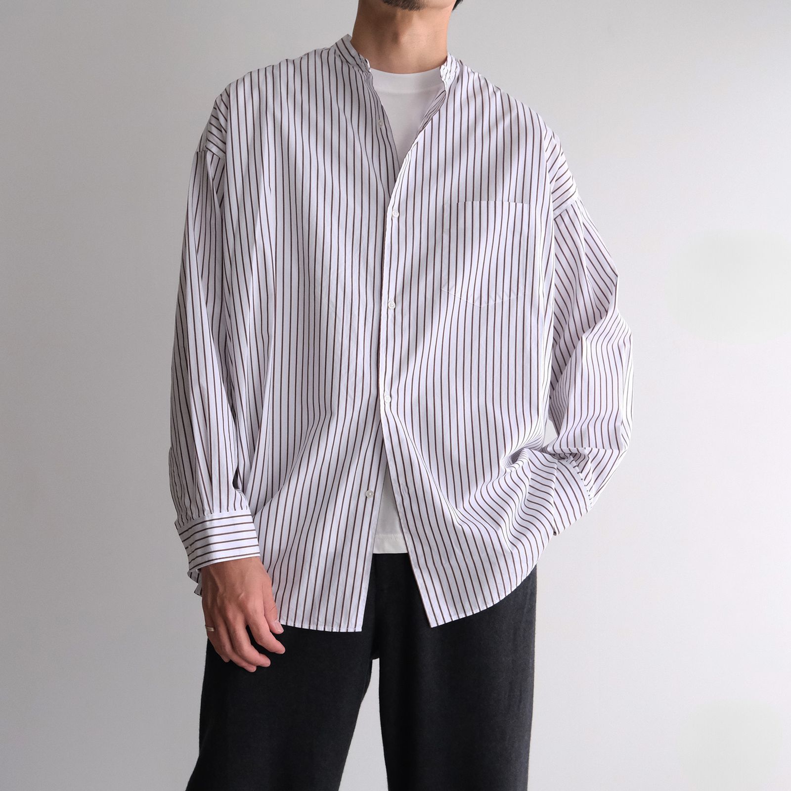トップス Graphpaper Oversized Band Collar Shirt BASIC] Broad L/S Oversized Band Collar Shirt – Graphpaper