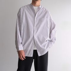 Sidogras Stripe L/S Oversized Band Collar Shirt -ストライプシャツ-（White / ホワイト）GM254-50025STB