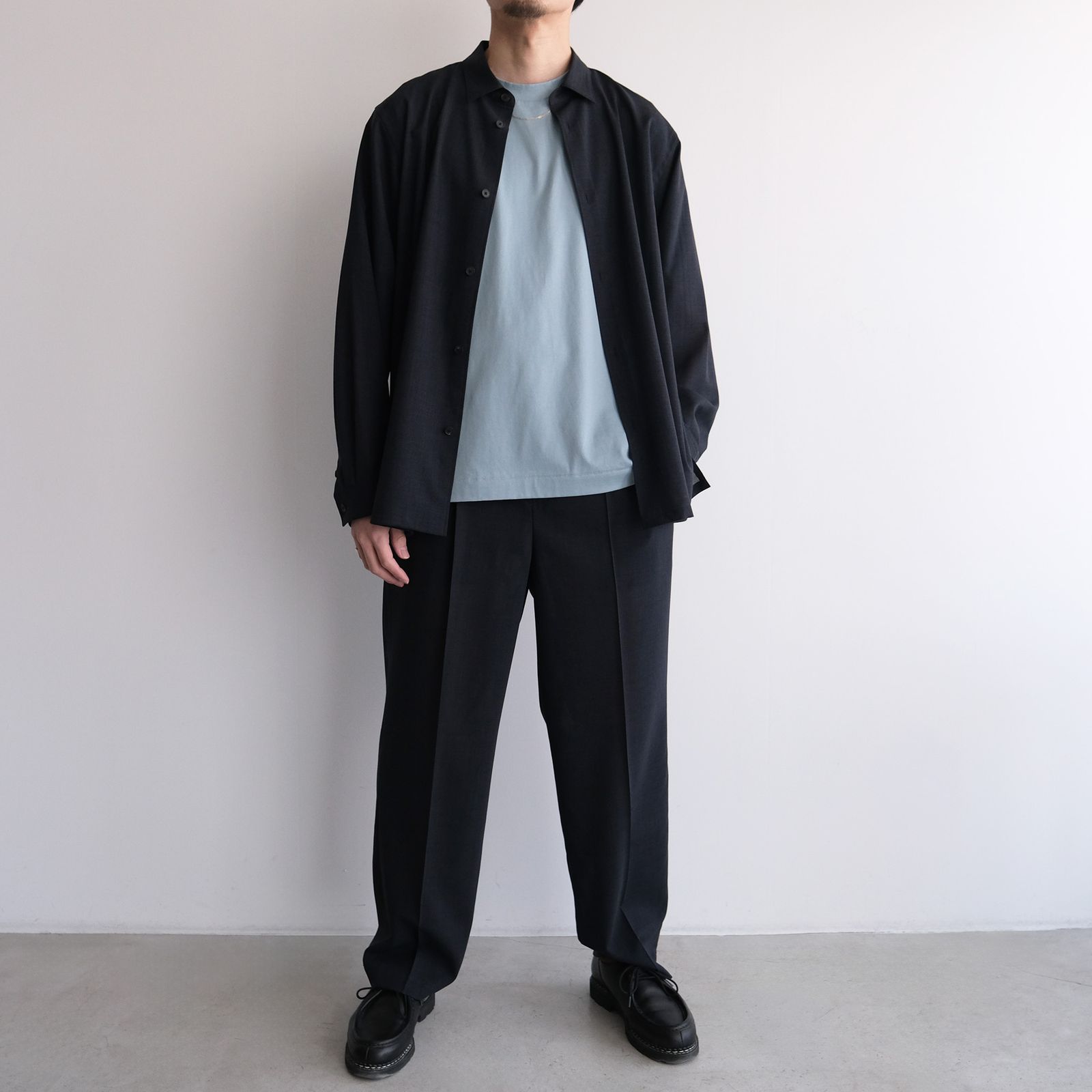 Twist Wool Gauze Loose Fit Shirt -シャツ-（Navy Top / ネイビートップ）
