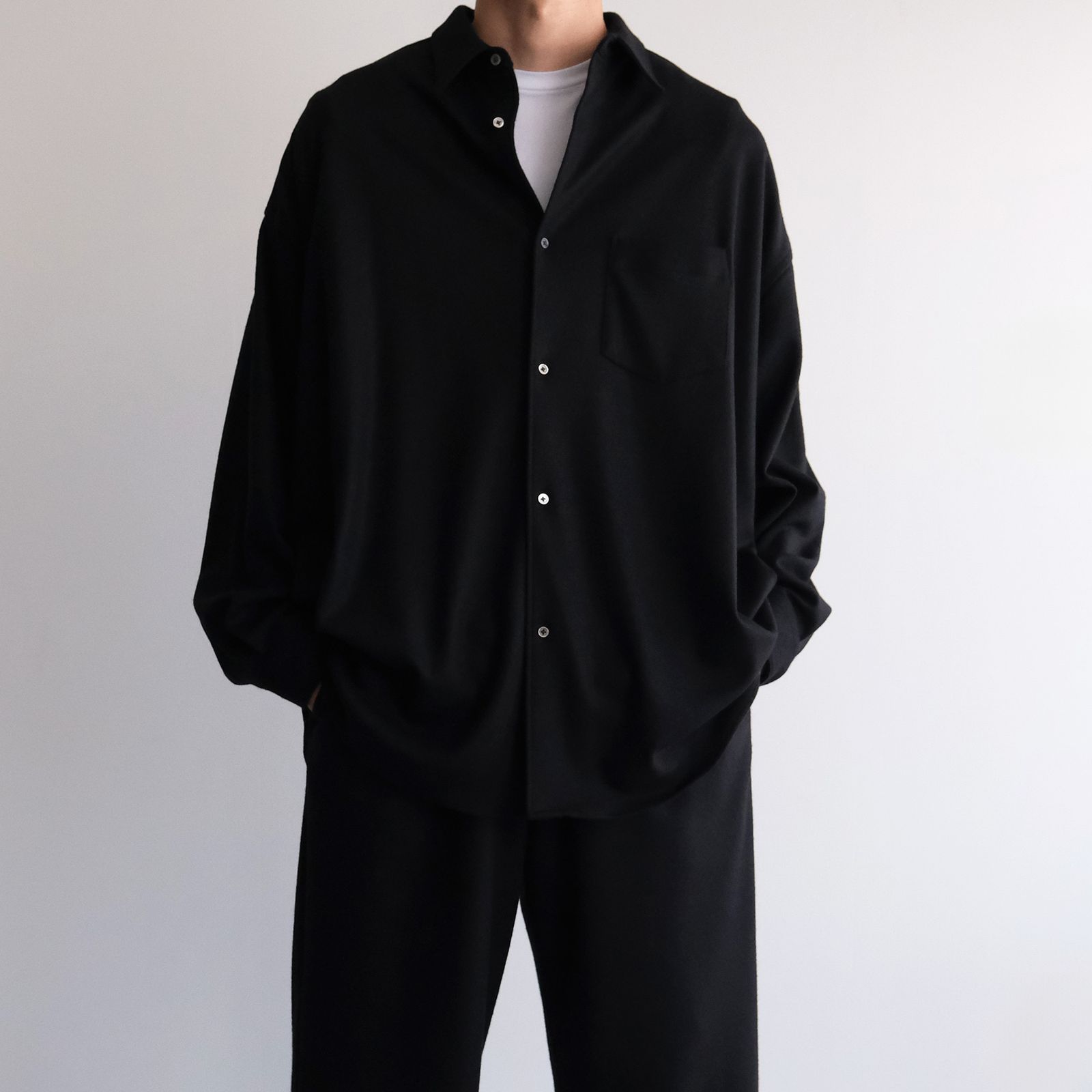 Wool Smooth Flannel Oversized Regular Collar Shirt -オーバーサイズシャツ-（Black / ブラック）GU253-50221B