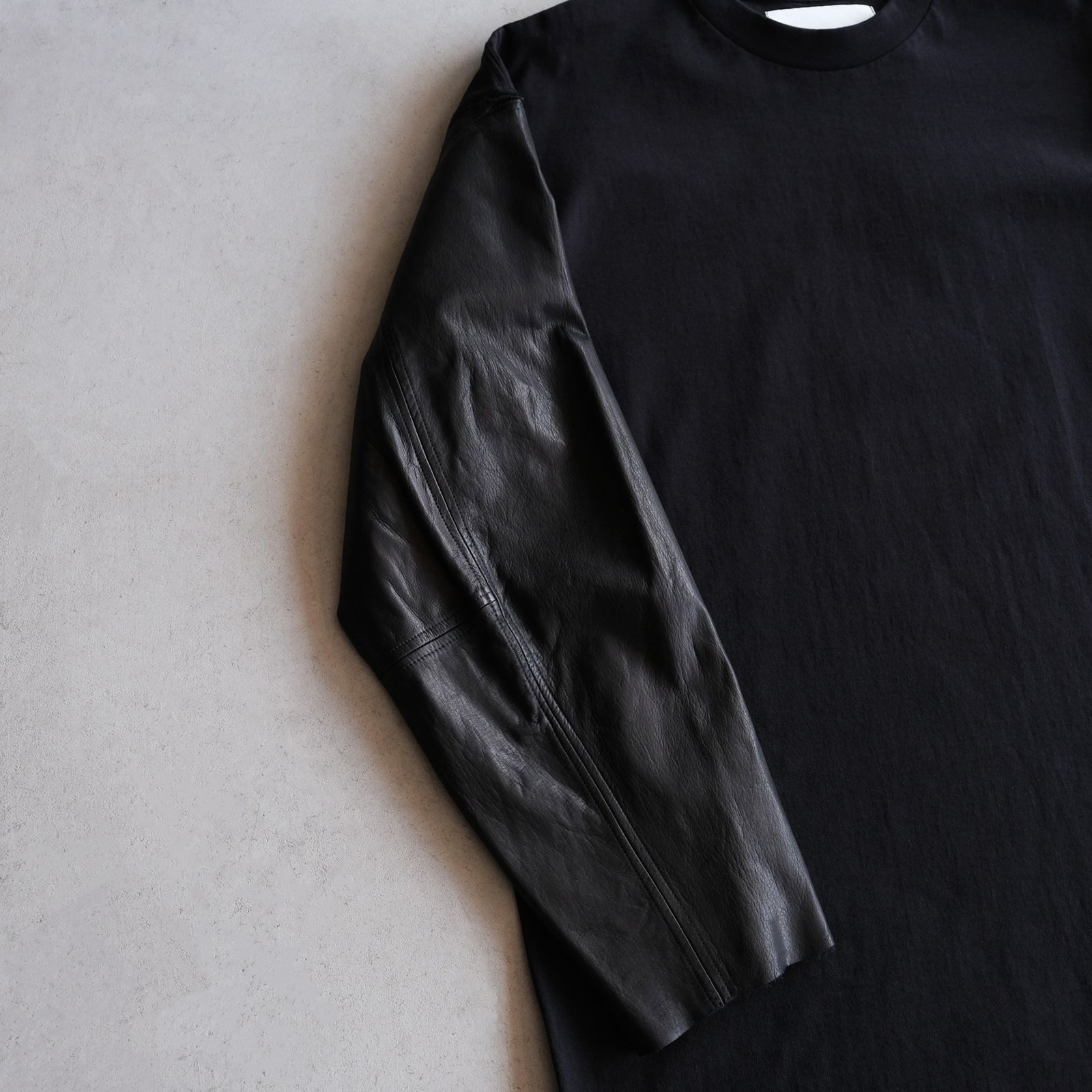 Washable Leather Sleeve：L/S T-Shirts -Tシャツ（Black / ブラック）