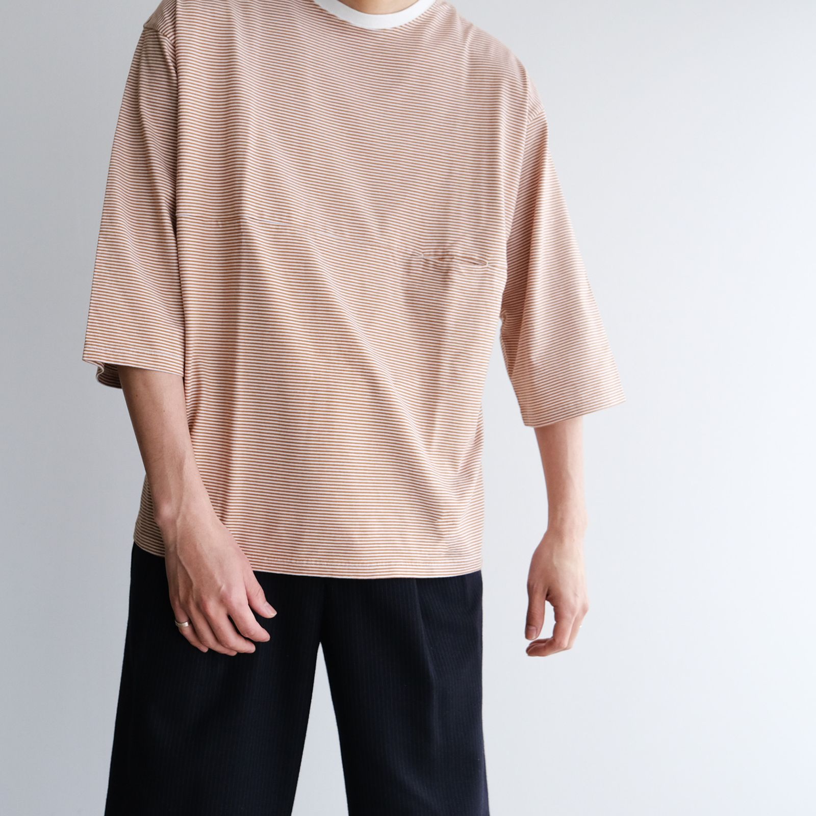 Yururi Tee Border 3/4 -Tシャツ-（Beige×White / ベージュ×ホワイト）