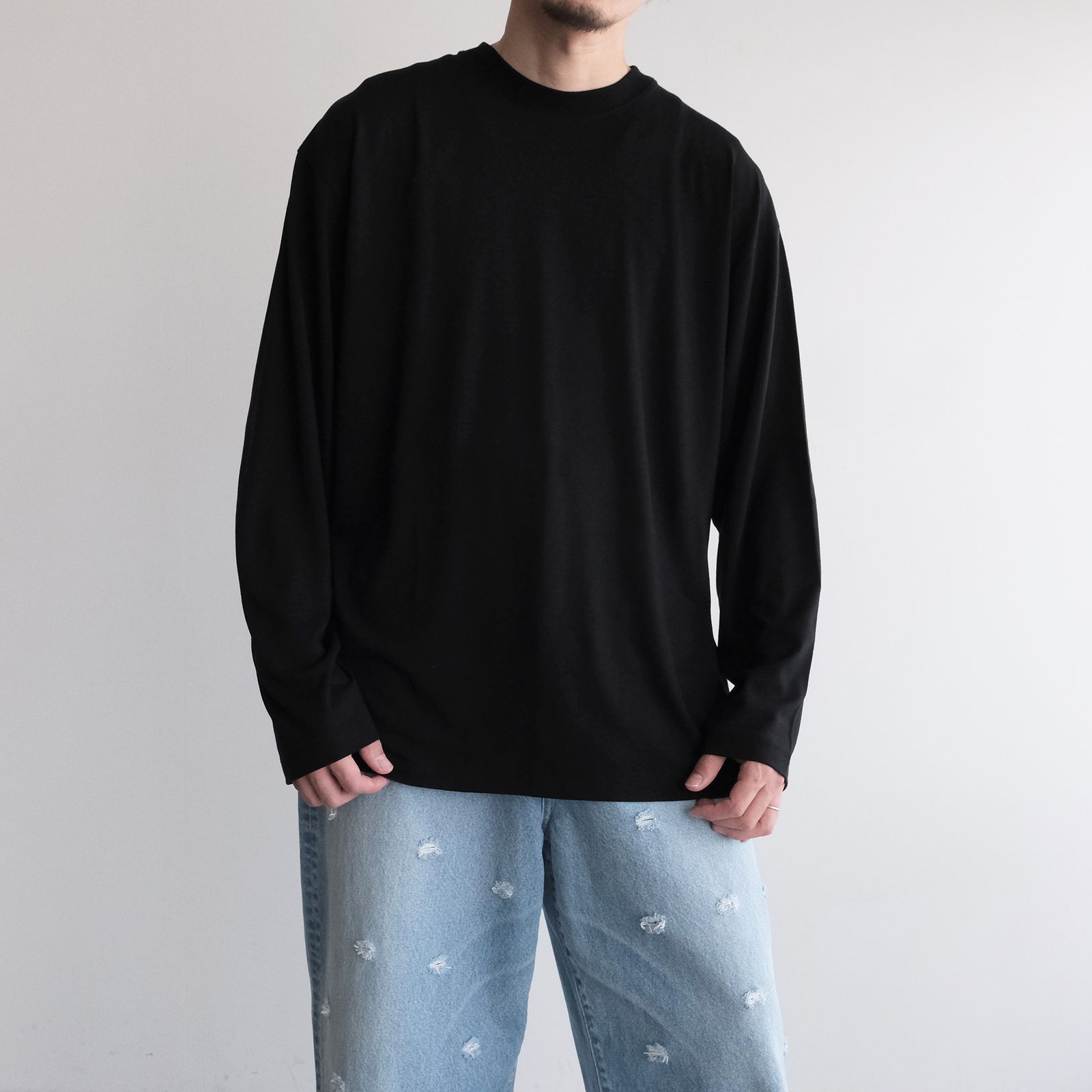 Royal Wool Jersey Loose Fit Long Sleeve T-Shirt -Tシャツ-（Black / ブラック）