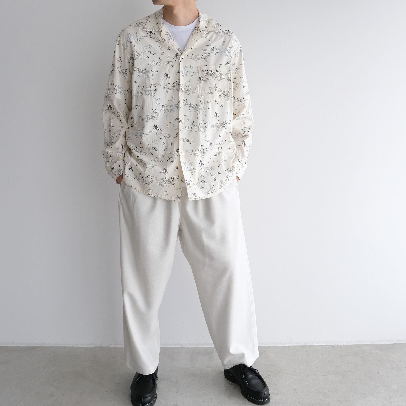 Cotton Rayon - Open Collar L/S Shirts -シャツ-（Ivory / アイボリー）