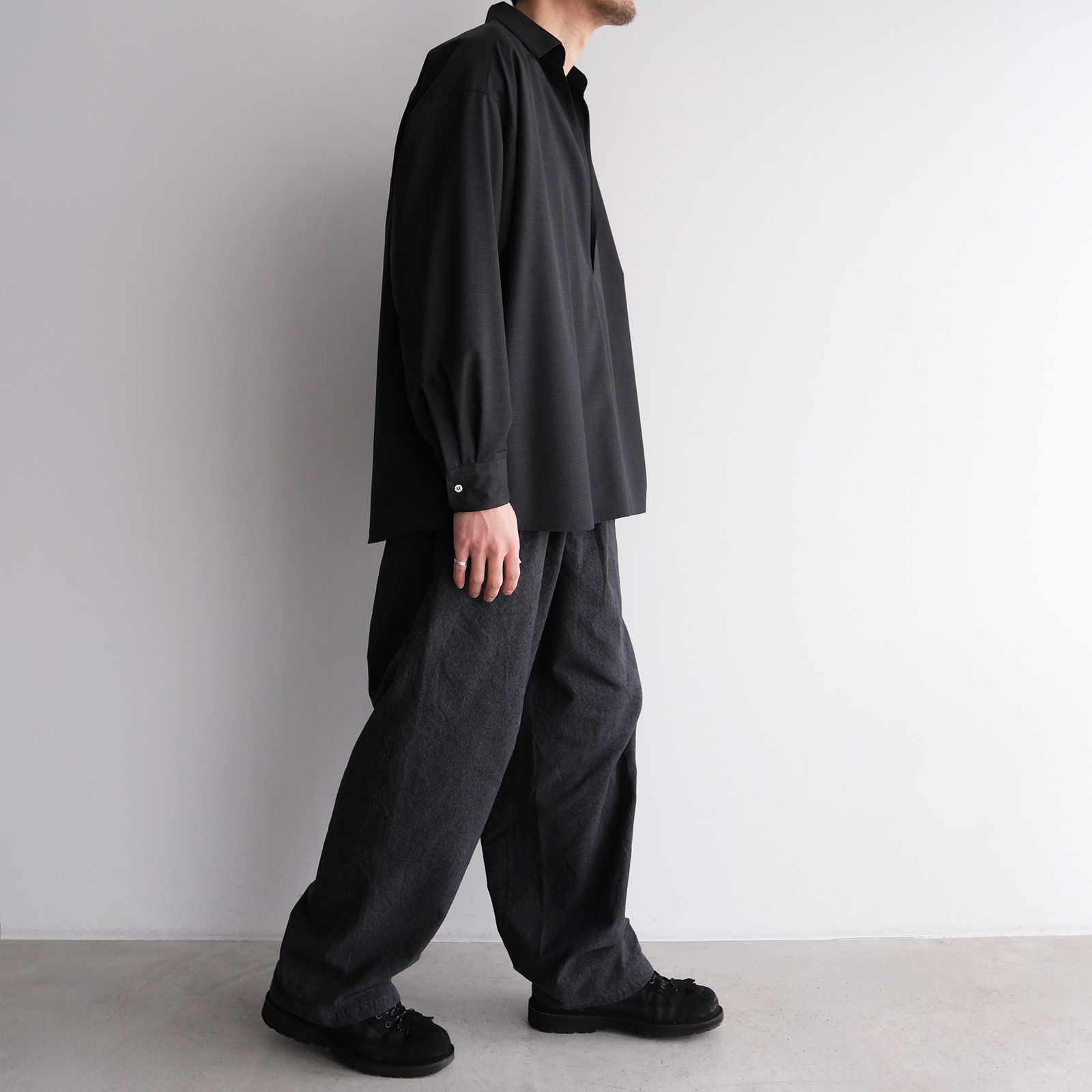 Fine Wool Heather L/S Skipper Shirt -シャツ-（Charcoal / チャコール）GU261-50320