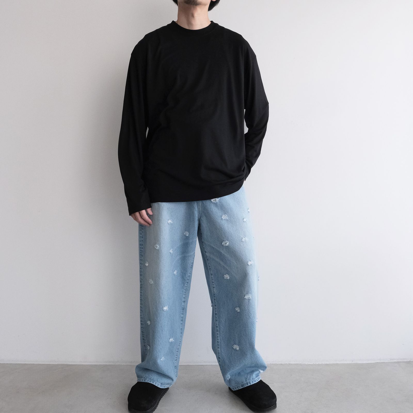 Royal Wool Jersey Loose Fit Long Sleeve T-Shirt -Tシャツ-（Black / ブラック）