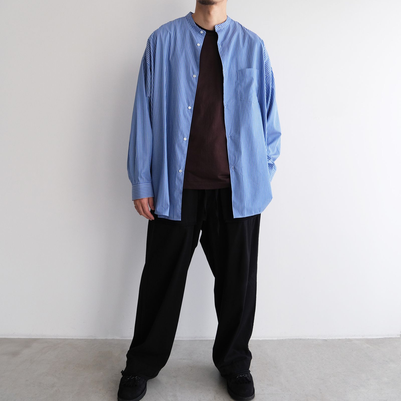 Sidogras L/S Oversized Band Collar Shirt -シャツ-（Blue Stripe / ブルーストライプ）