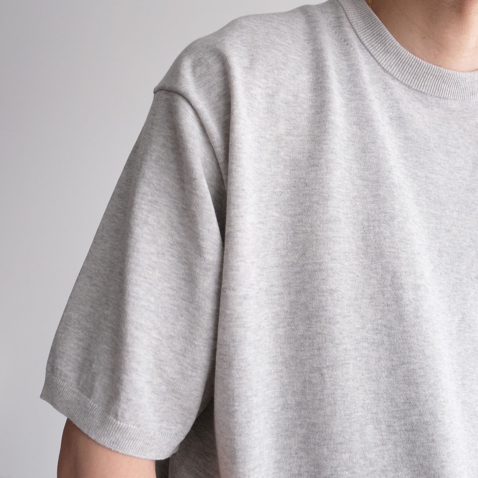 Cotton Washi Knit Half Sleeve Crew Neck Sweater -Tシャツ-（Gray / グレー）