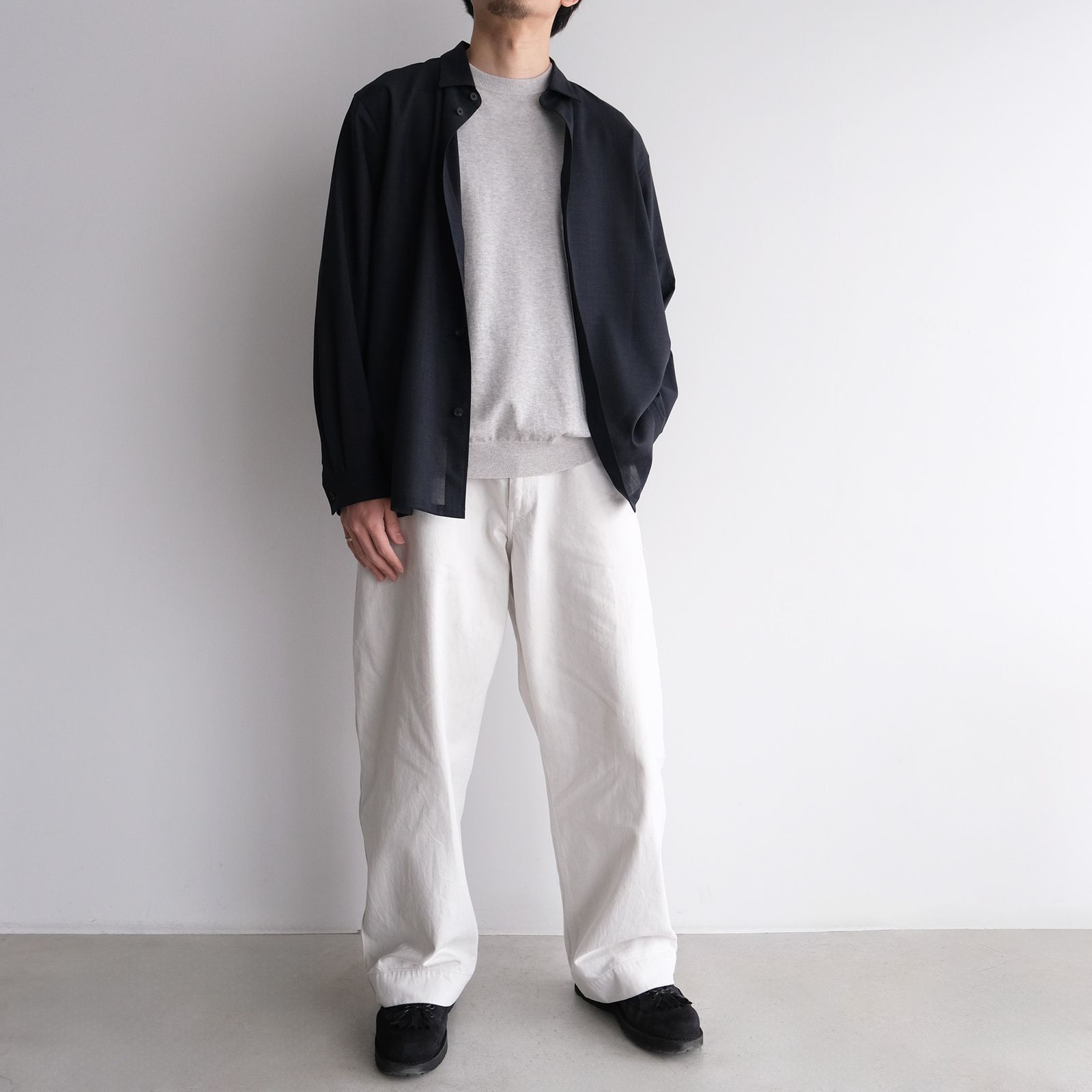 Cotton Washi Knit Half Sleeve Crew Neck Sweater -Tシャツ-（Gray / グレー）