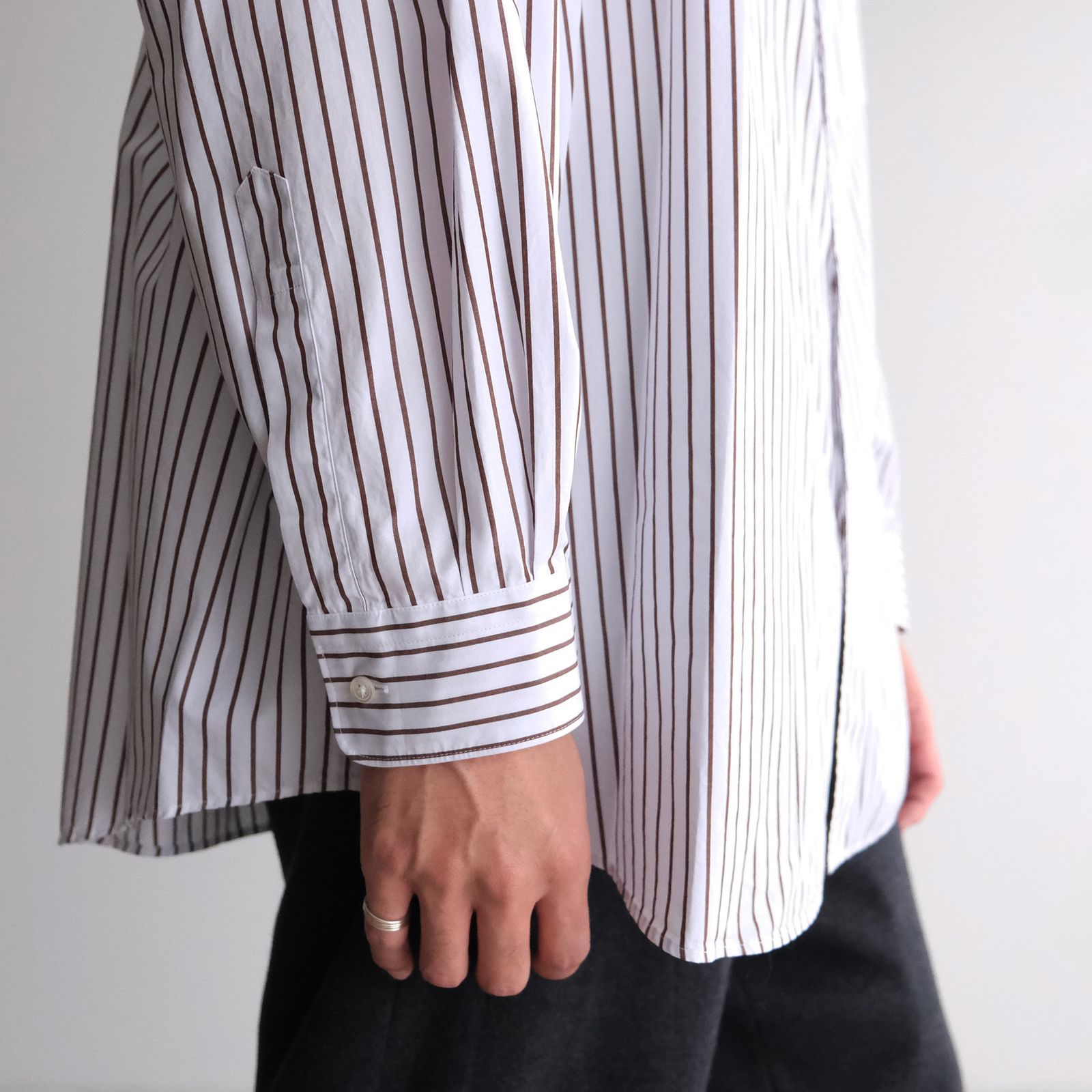 Sidogras Stripe L/S Oversized Regular Collar Shirt -ストライプシャツ-（White（Brown Stripe） / ホワイト（ブラウン ストライプ））GM254-50025STB