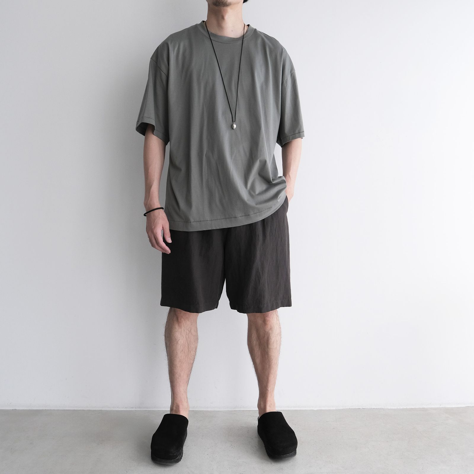 Cotton Linen Voile Loose Fit Shorts -パンツ-（Charcoal Gray / チャコールグレー）