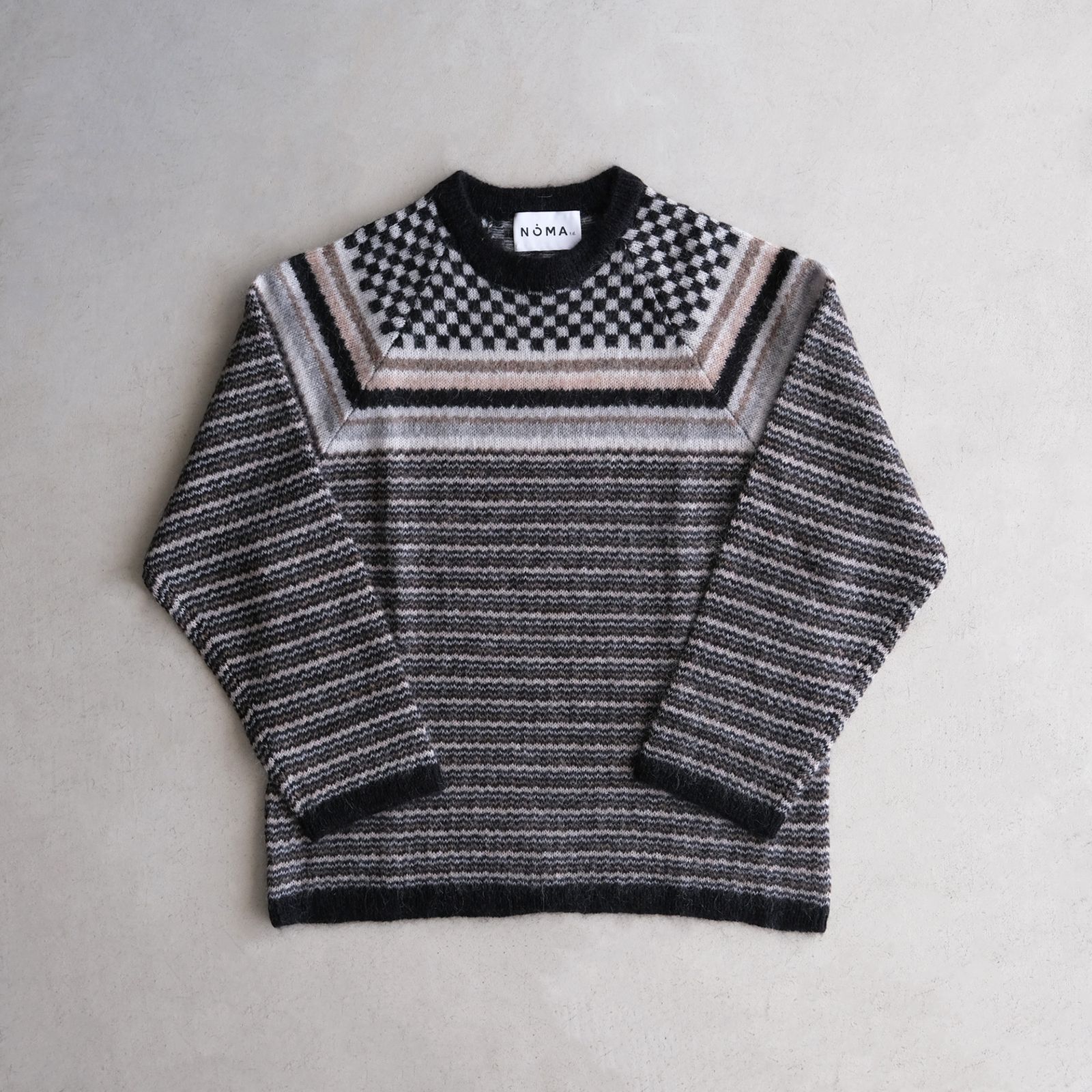 Checker & Stripe Sweater -ニット-（Black / ブラック）