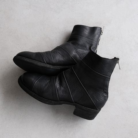 367ZB Bison Full Grain Lined Folded Back Zip Boot -ブーツ-（Black / ブラック）