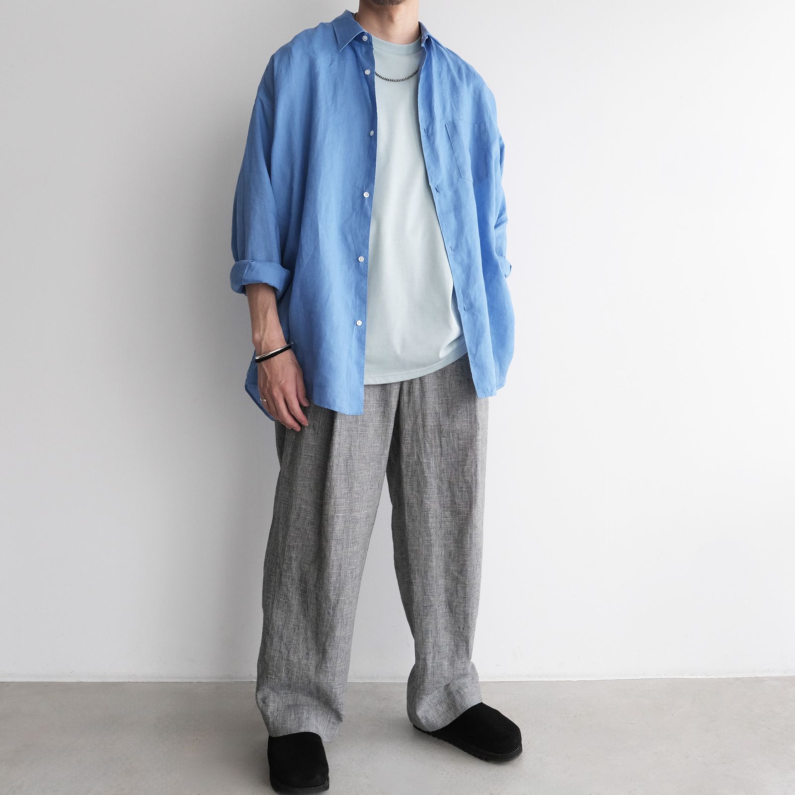 Linen L/S Oversized Regular Collar Shirt -シャツ-（Blue / ブルー）GM262-50039B