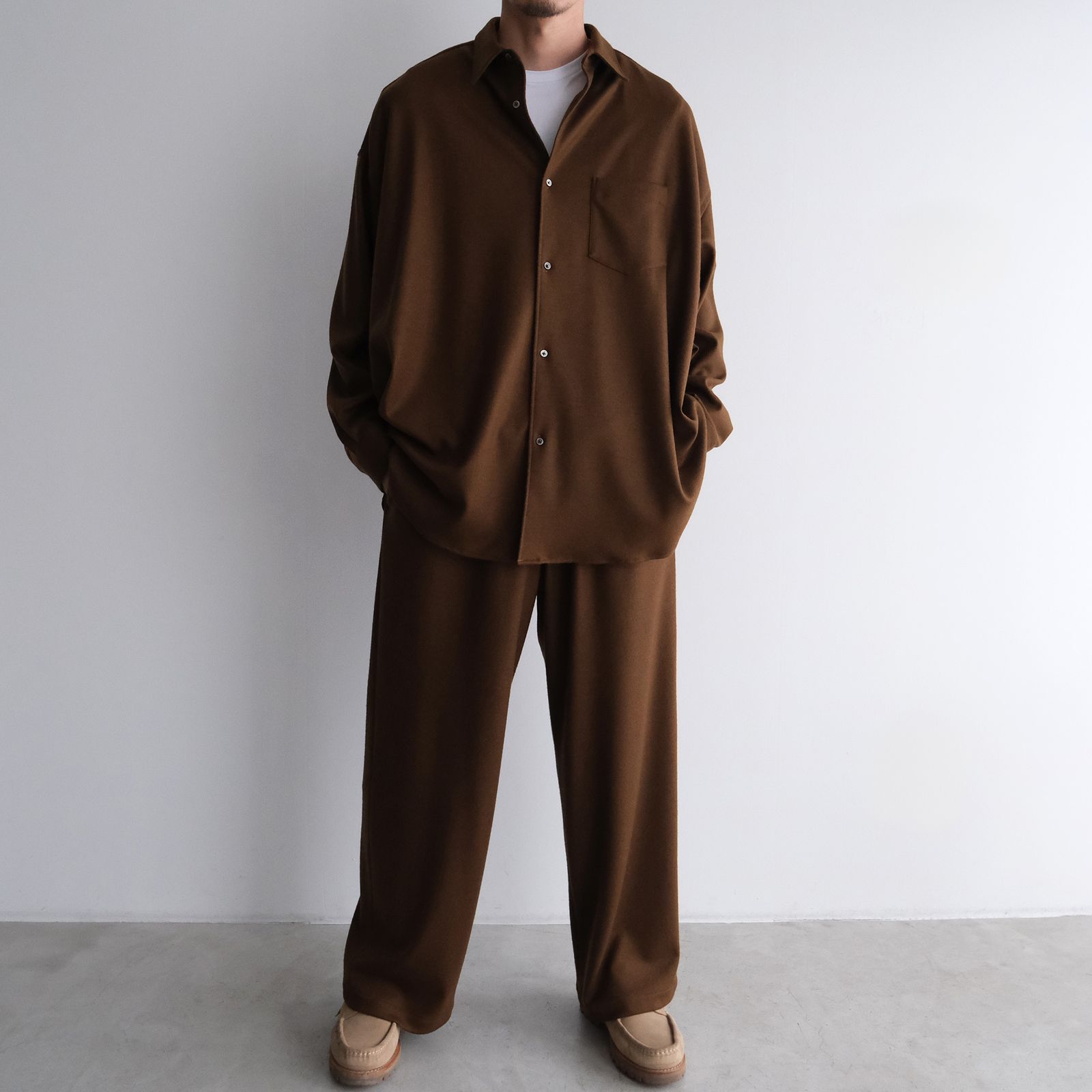 Wool Smooth Flannel Oversized Regular Collar Shirt -オーバーサイズシャツ-（Brown / ブラウン）GU253-50221B