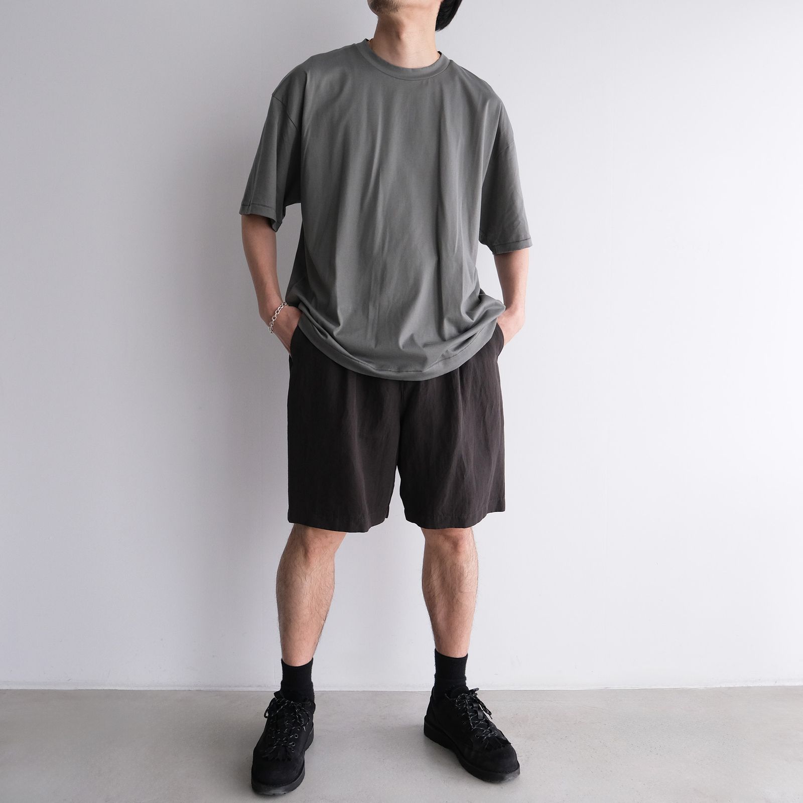 Cotton Linen Voile Loose Fit Shorts -パンツ-（Charcoal Gray / チャコールグレー）