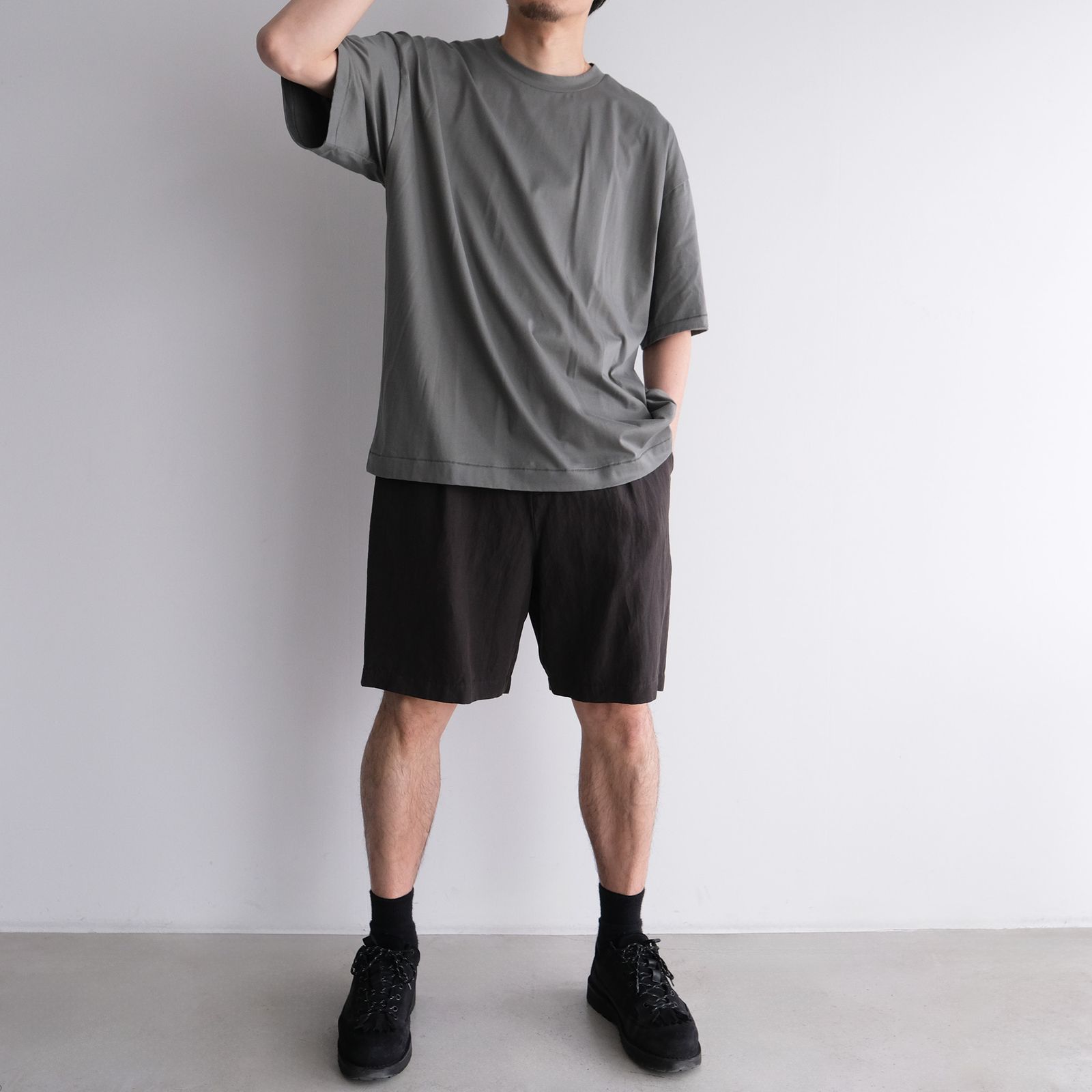 Cotton Linen Voile Loose Fit Shorts -パンツ-（Charcoal Gray / チャコールグレー）