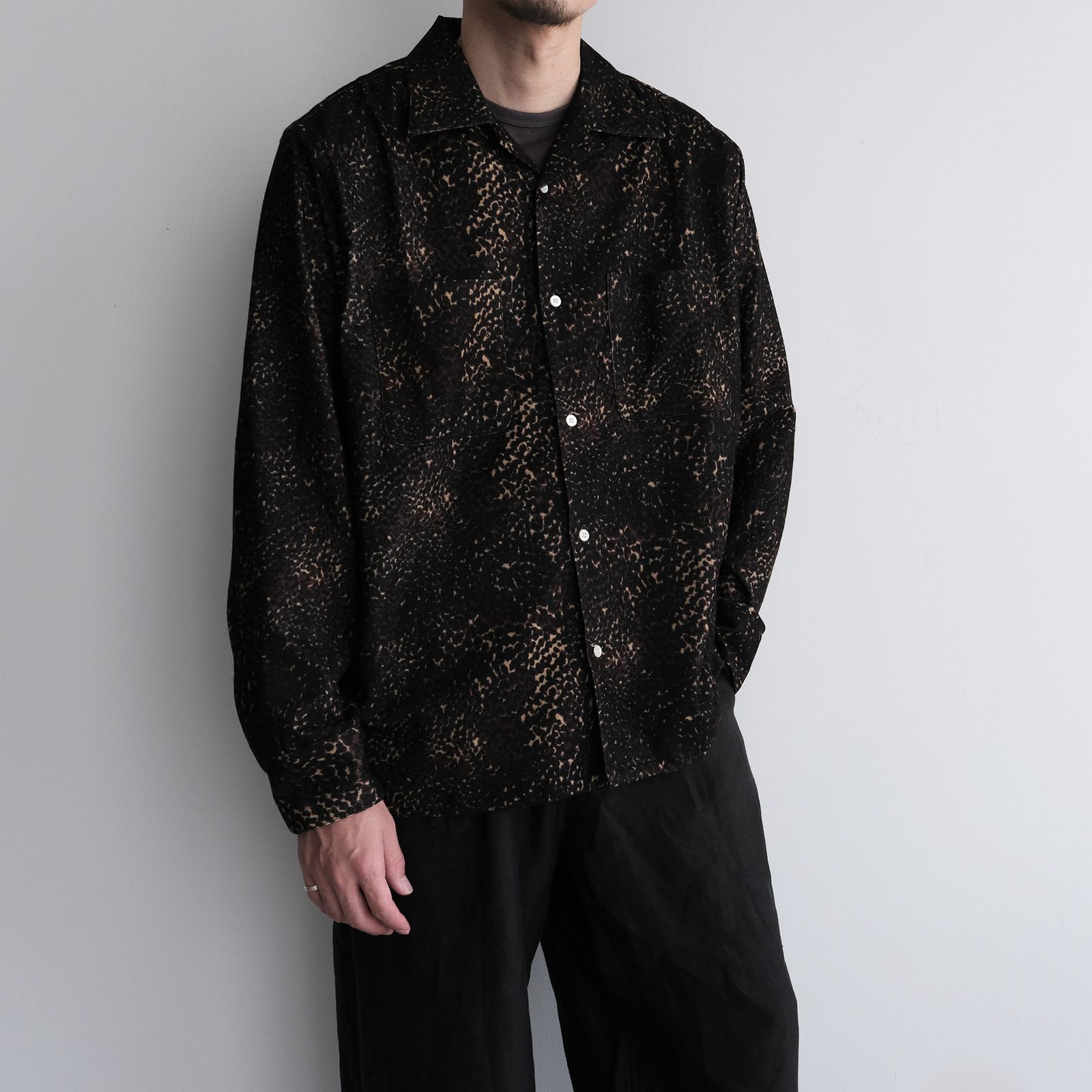 Leopard Flannel Open Collar Shirt -シャツ-（Brown / ブラウン）