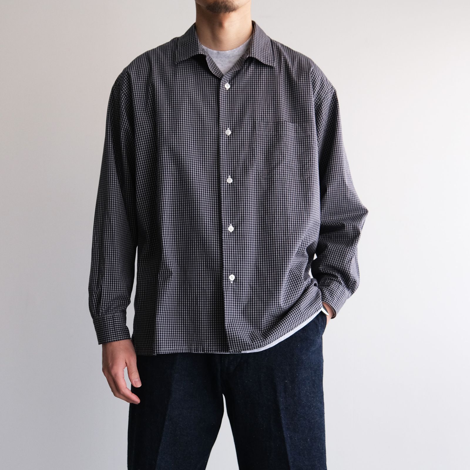 Check Open Collar Shirts -シャツ-（Blue Check / ブルーチェック）