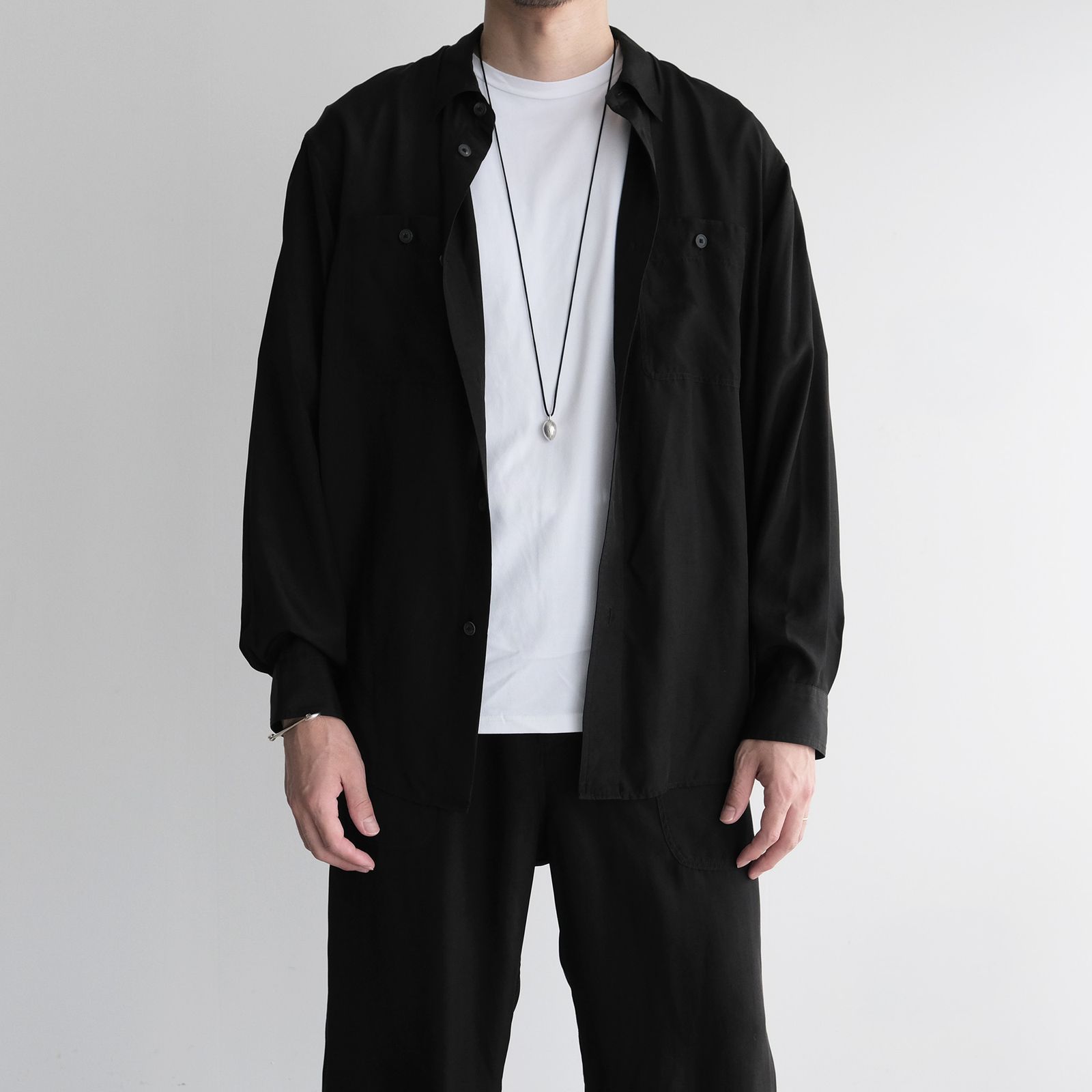 Fibril Silk Tafta Work Shirt -シャツ-（Black / ブラック）