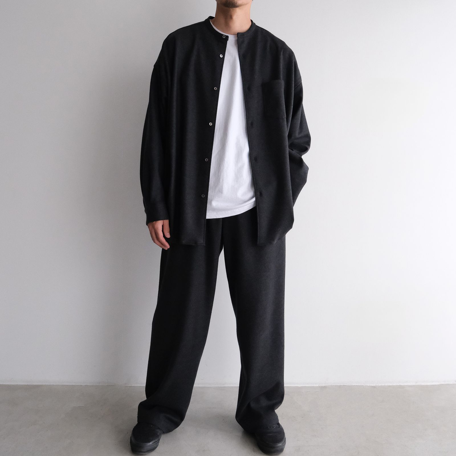 Wool Smooth Flannel Oversized Band Collar Shirt -オーバーサイズシャツ-（Gray / グレー）GU253-50222B