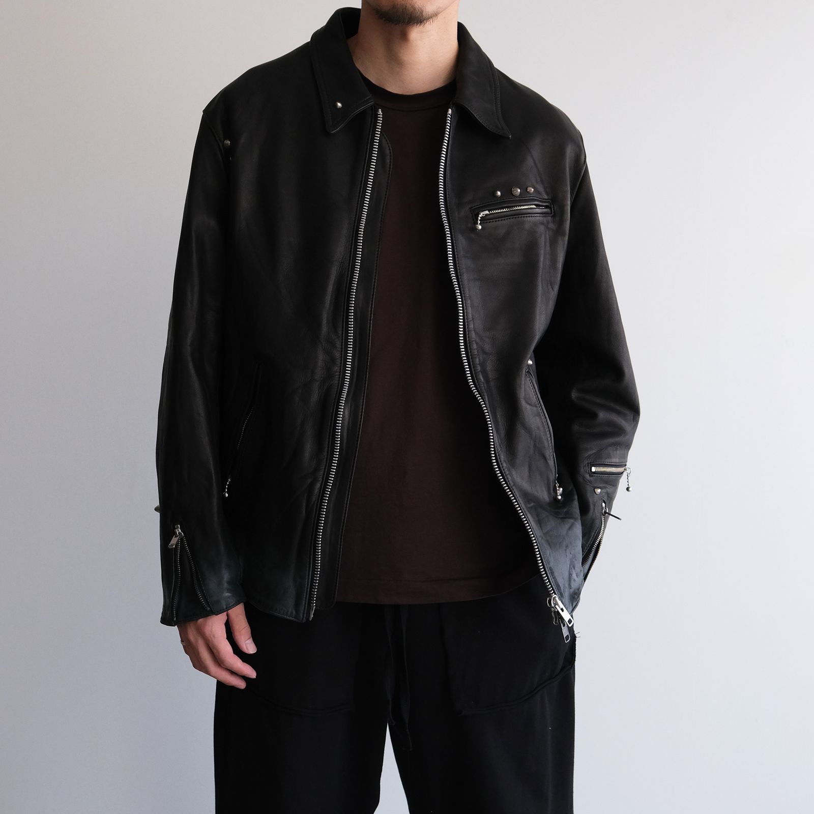 Hand Dyed Studded Riders Jacket -ライダースジャケット-（Black / ブラック）