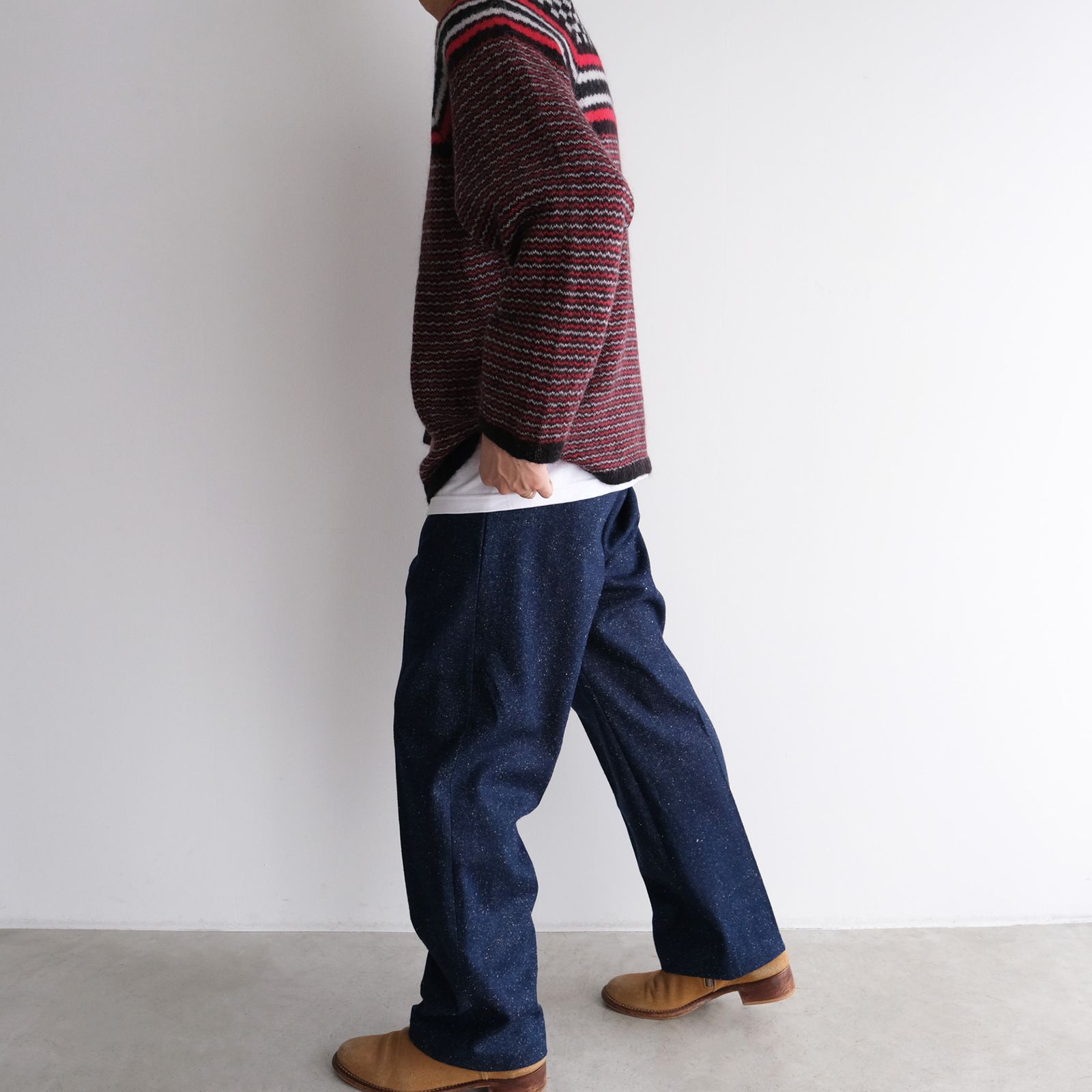 Checker & Stripe Sweater -ニット-（Red / レッド）