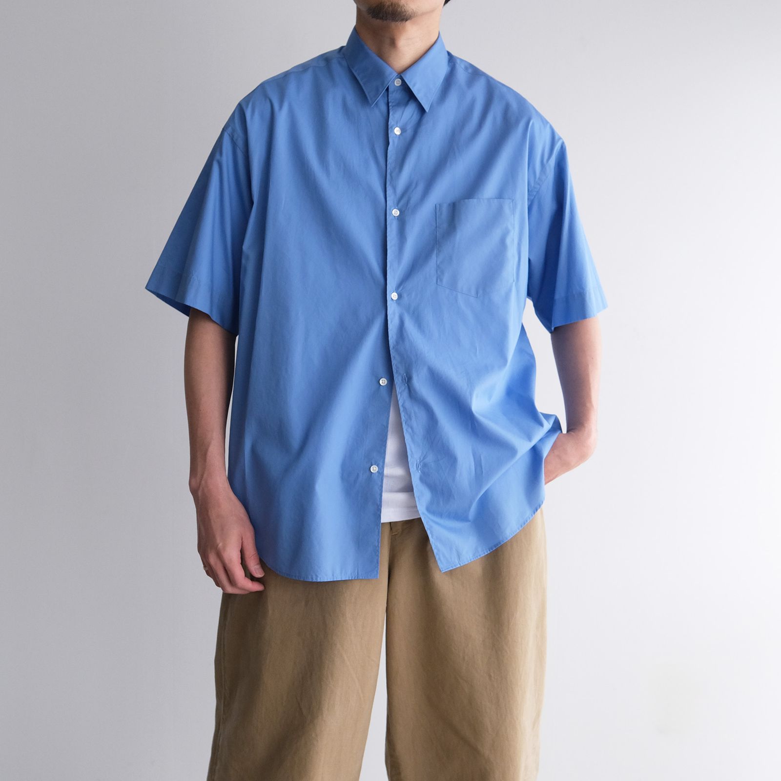Broad S/S Oversized Regular Collar Shirt -シャツ-（Blue / ブルー）GM261-50003B