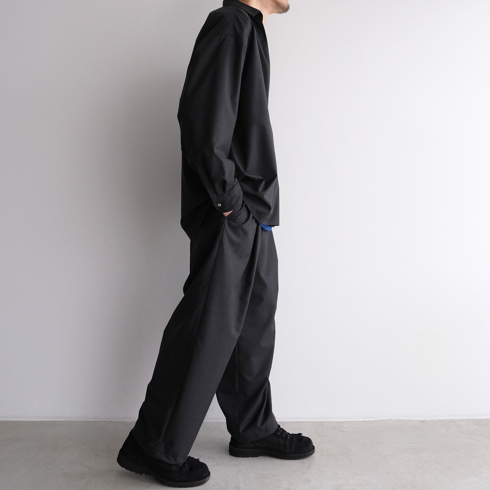 Fine Wool Heather L/S Skipper Shirt -シャツ-（Charcoal / チャコール）GU261-50320