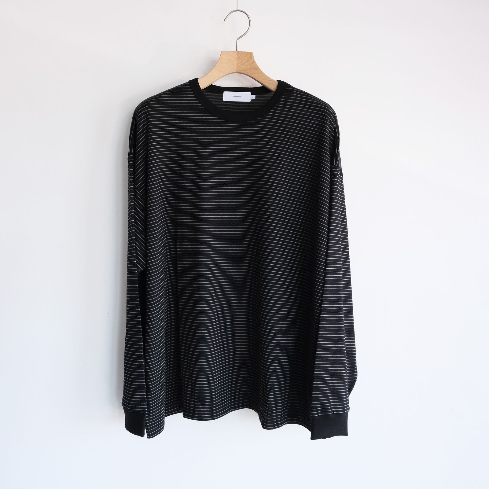 Fine Wool Border L/S Crew Neck Tee -Tシャツ-（Black×Gray / ブラック×グレー）GU263-70158B