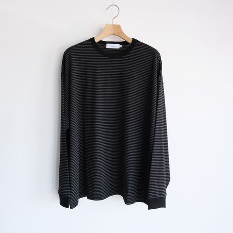 Fine Wool Border L/S Crew Neck Tee -Tシャツ-（Black×Gray / ブラック×グレー）GU263-70158B