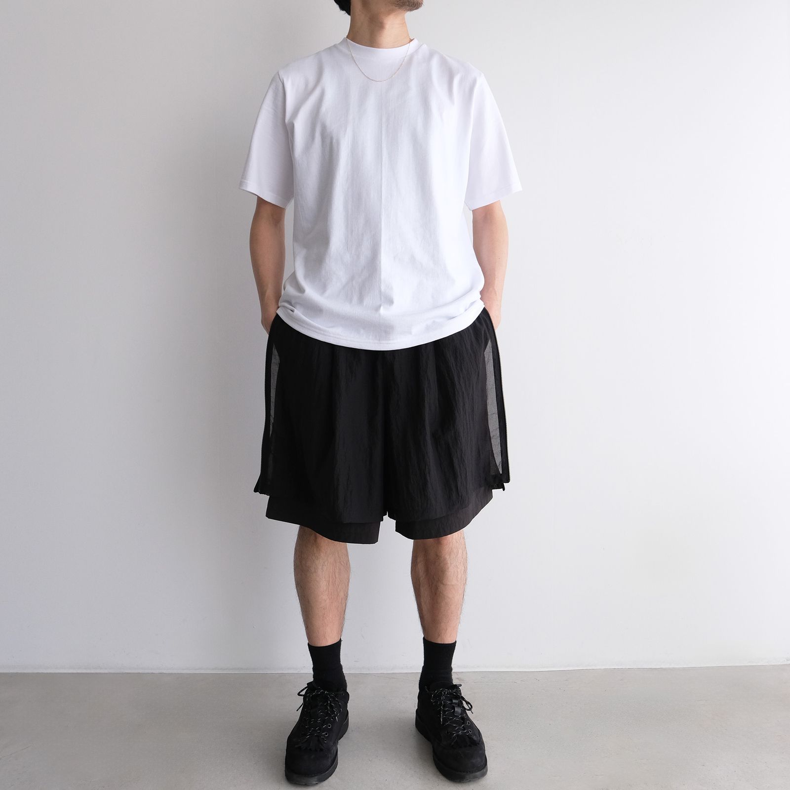 Mesh Layered Wide Short Pants -ショーツ-（Black / ブラック）